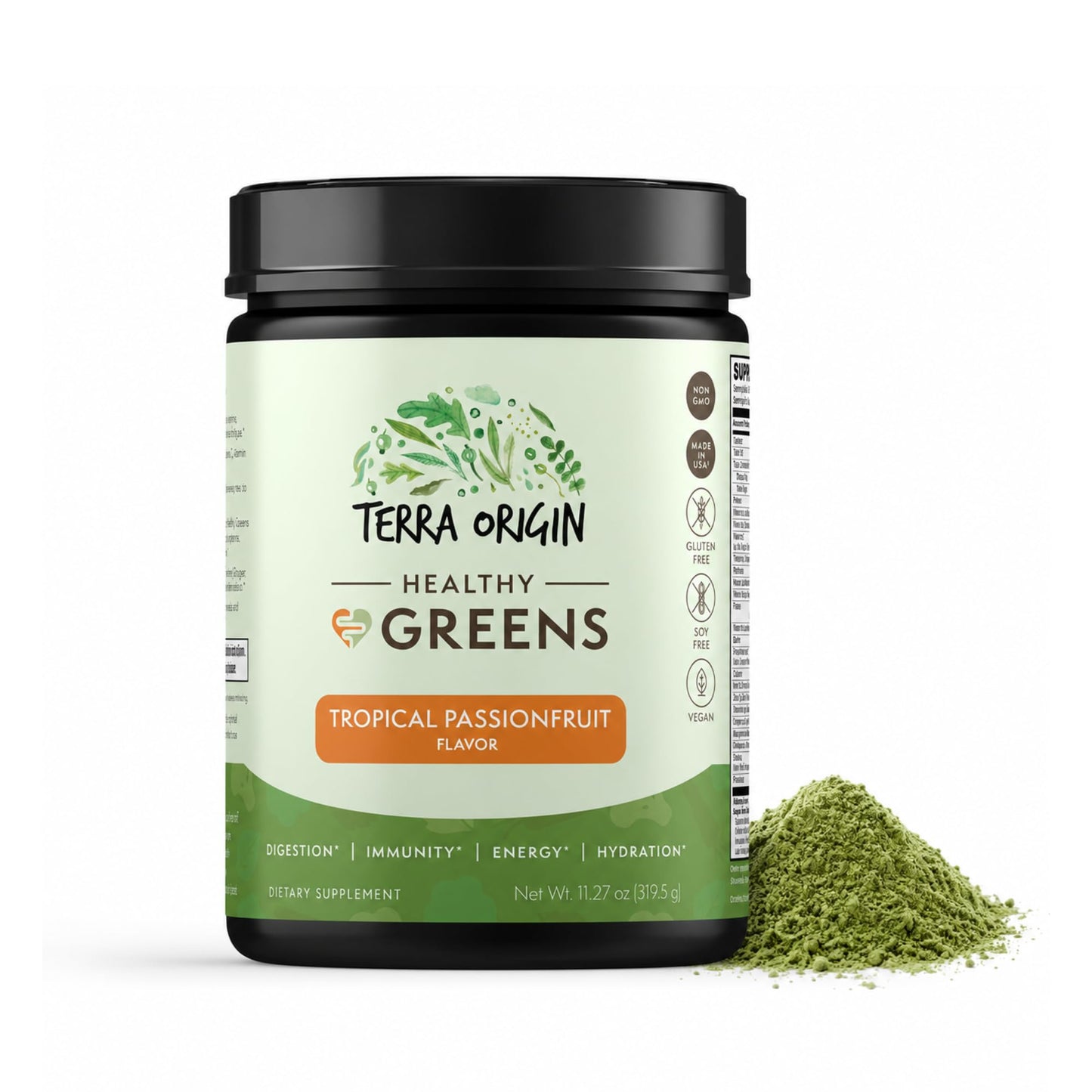 TERRA ORIGIN Greens Superfood Powder Tropical Passionfruit 11.27 Ounce