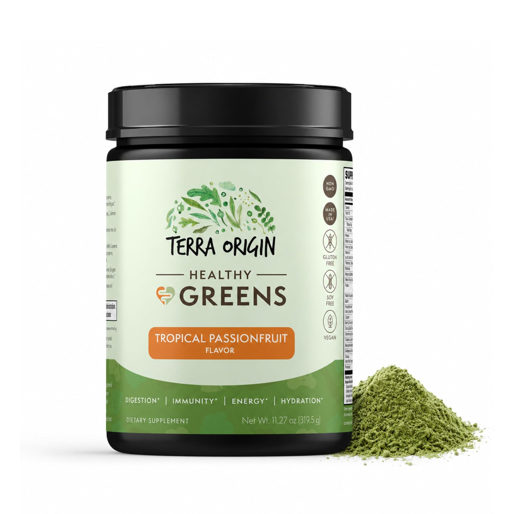 TERRA ORIGIN Greens Superfood Powder Tropical Passionfruit 11.27 Ounce