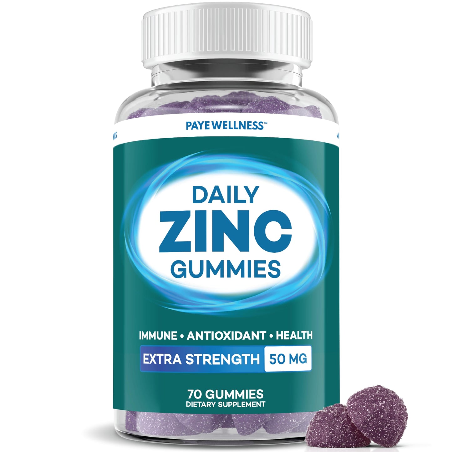 PAYÉ Zinc Gummies 50 mg, Daily Support, Immune System*, Enzyme Functions*, Natural Energy*, 70 Gummies