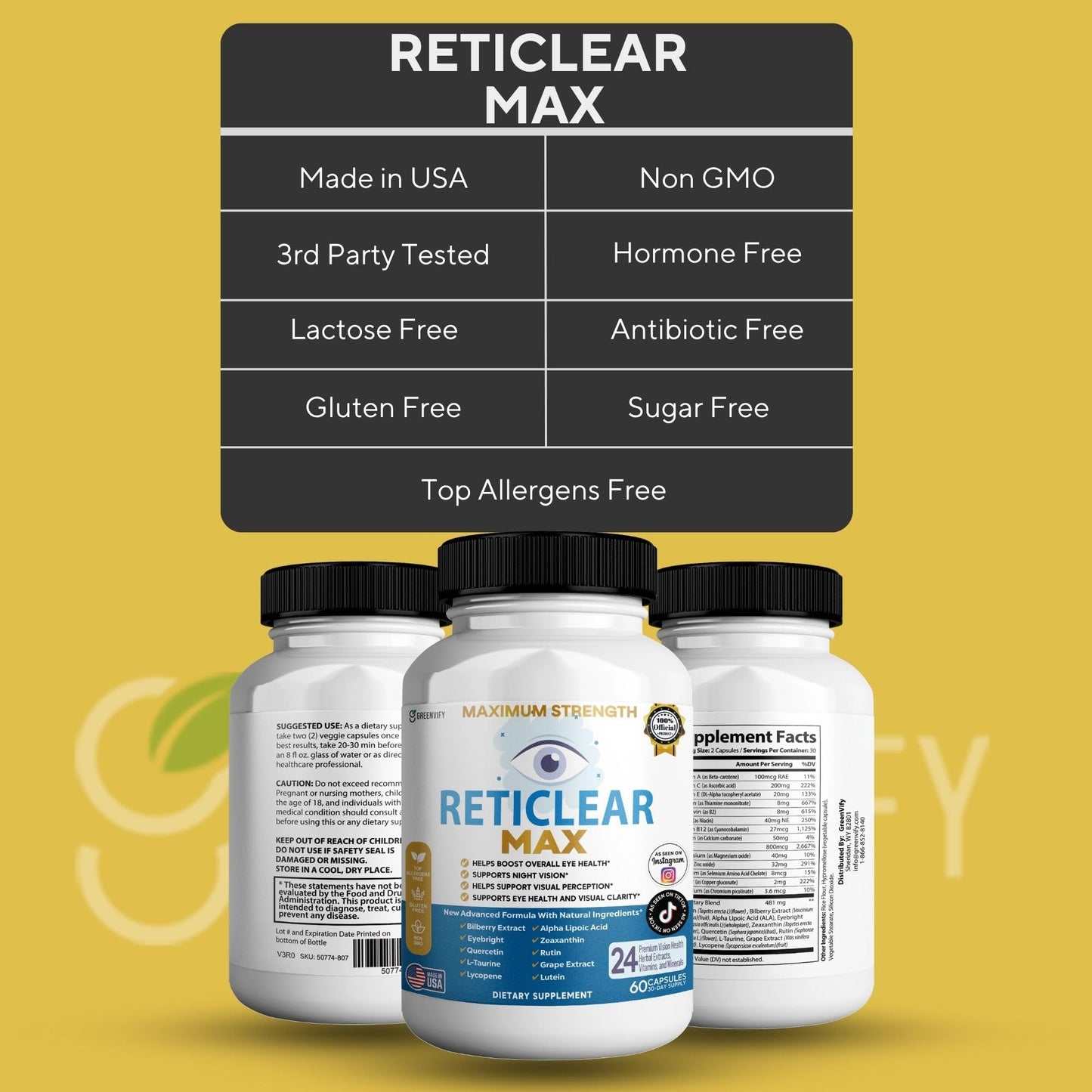 GREENVIFY Reticlear Max Eye Health Supplement, 60 Capsules