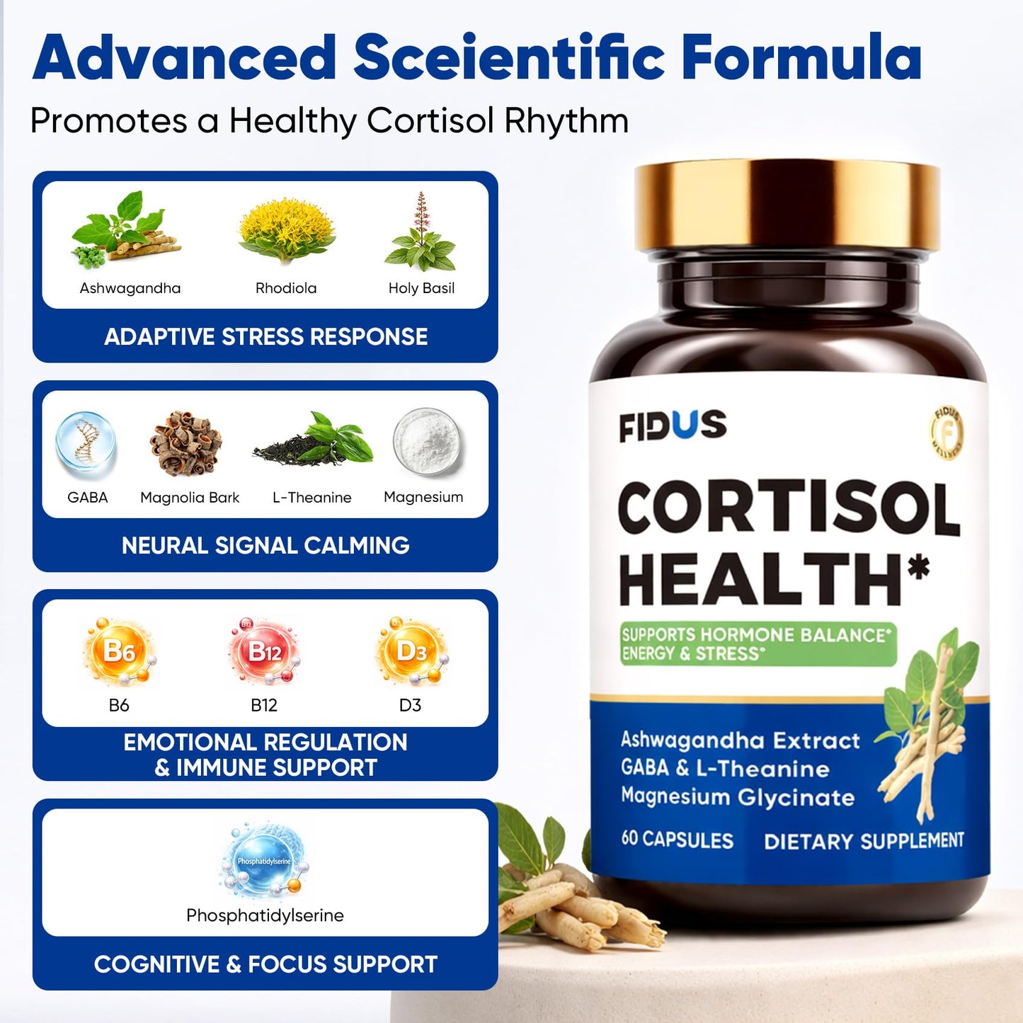 Fidus Ashwagandha Cortisol Supplement Capsule, 60 Count