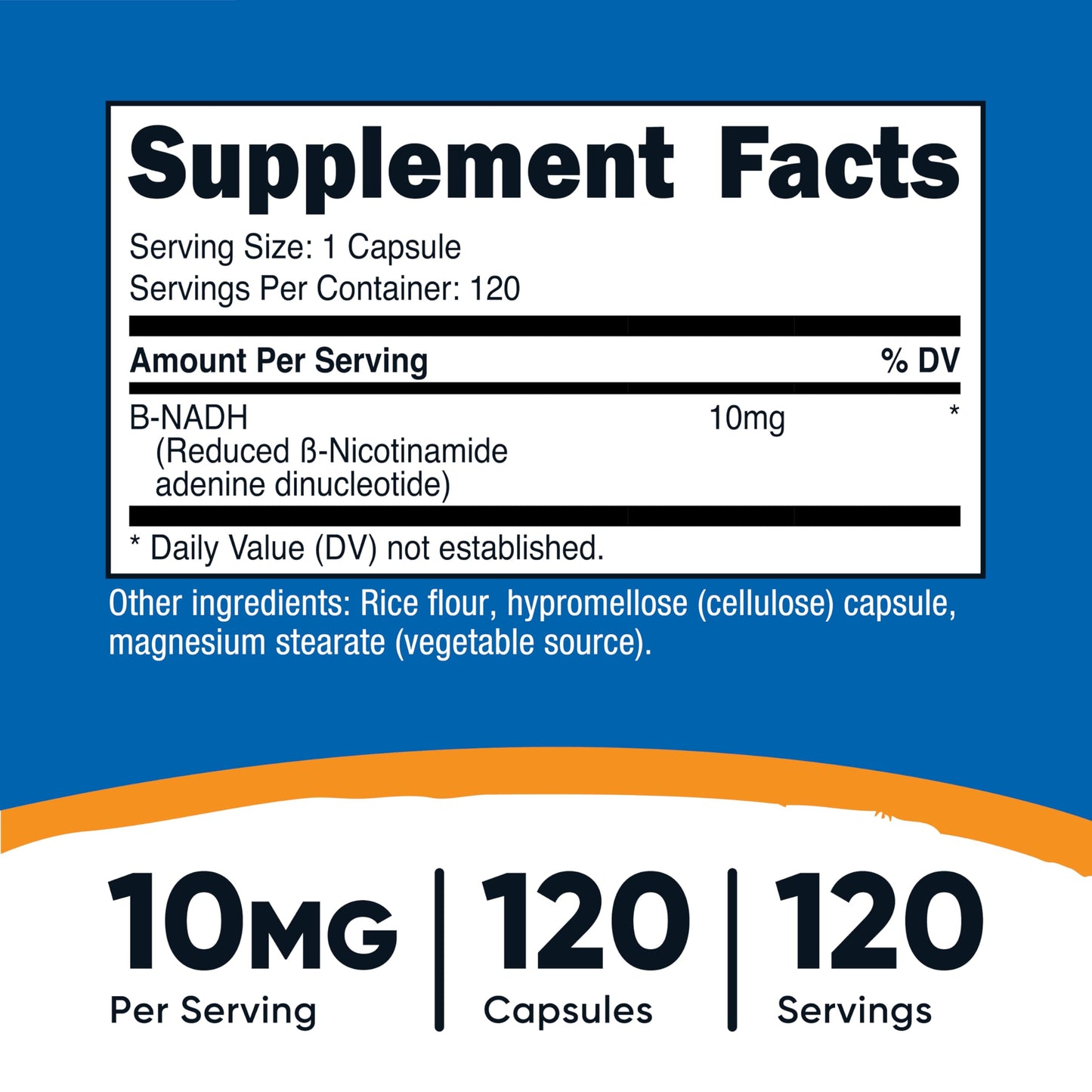 Nutricost NADH 10mg Per Serving 120 Capsules