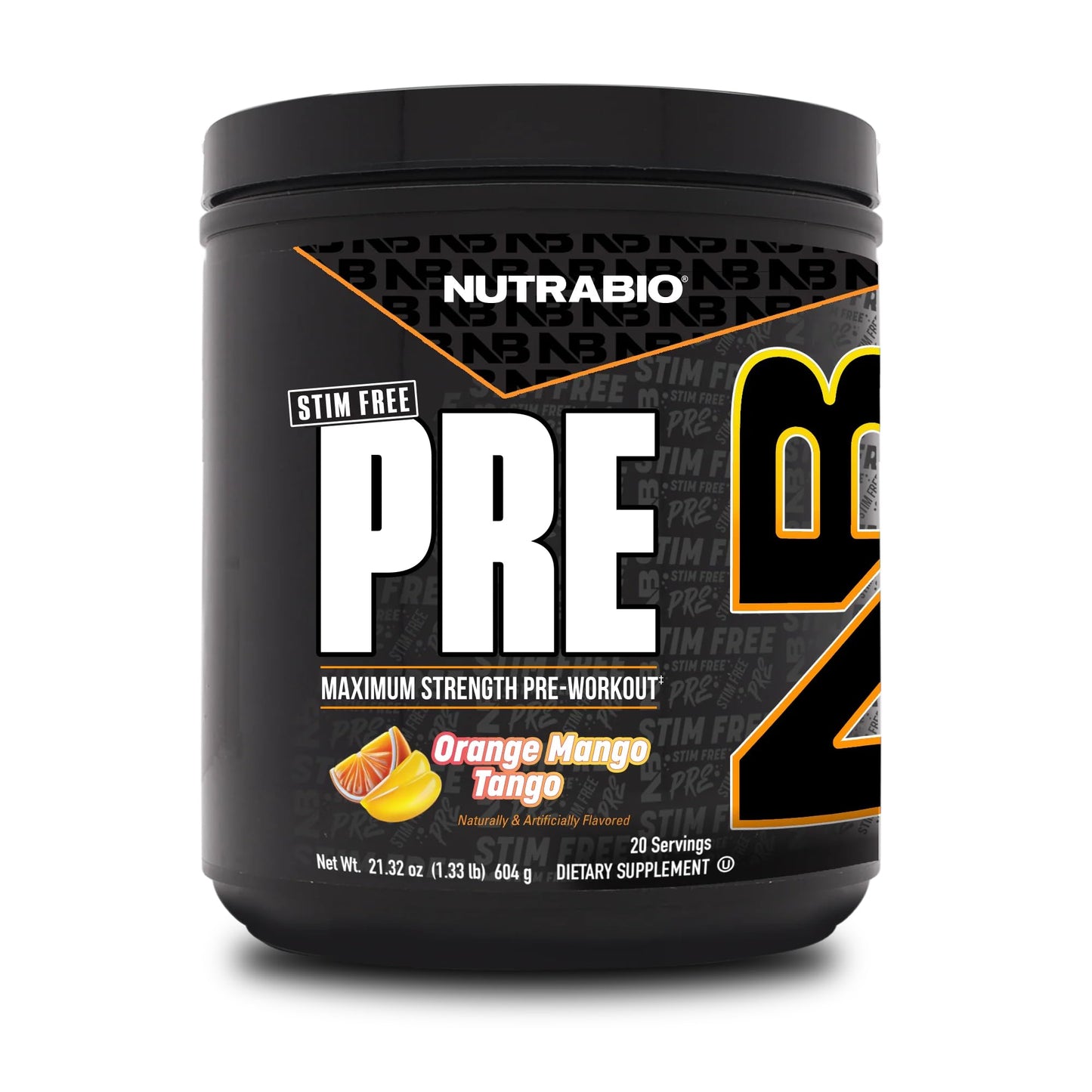 NutraBio STIM-Free PRE Workout for Men Powder, 20 Servings, Orange Mango