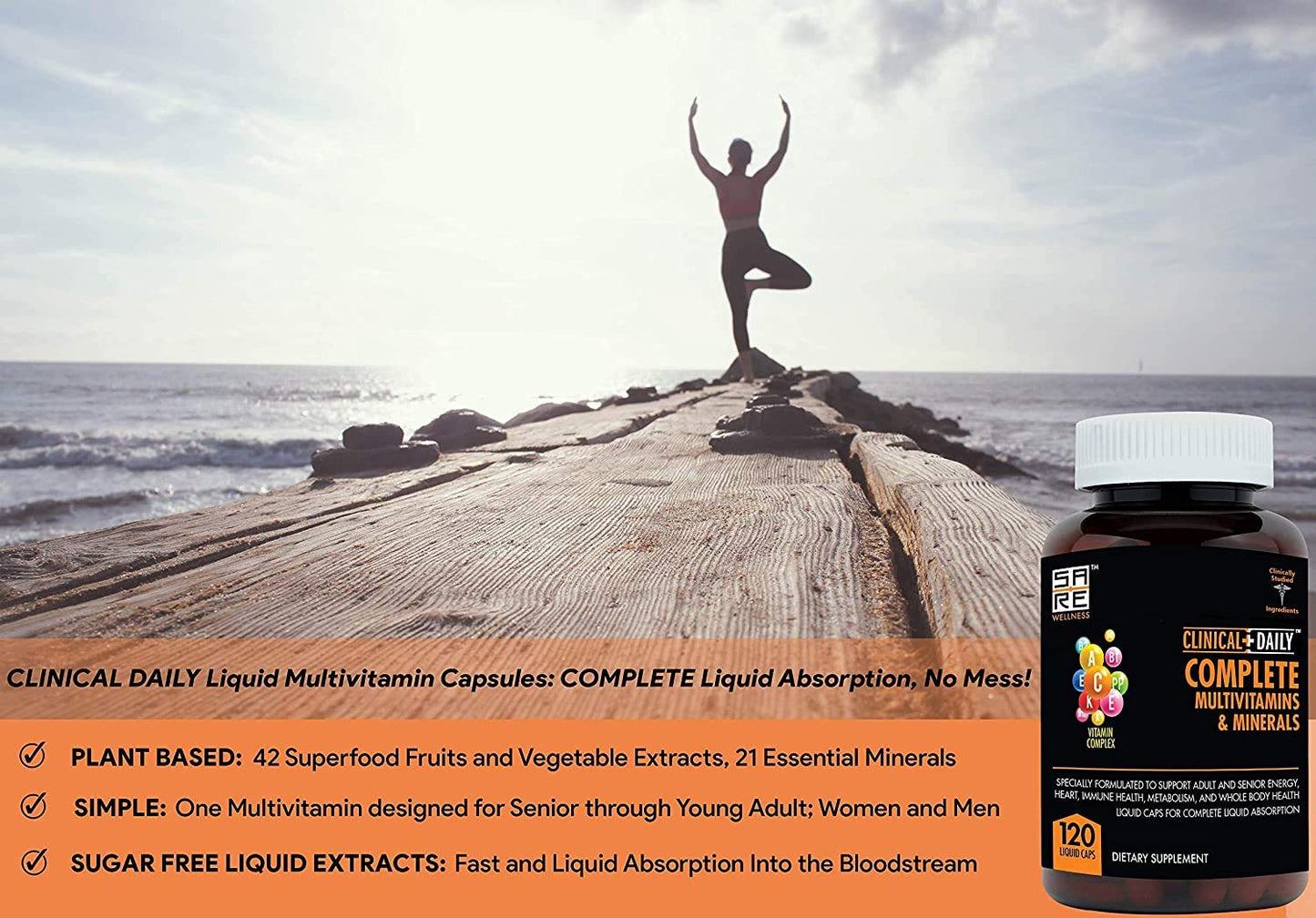 Clinical Daily Complete Whole Food Multivitamin Supplement for Women & Men Capsules, 120 Count