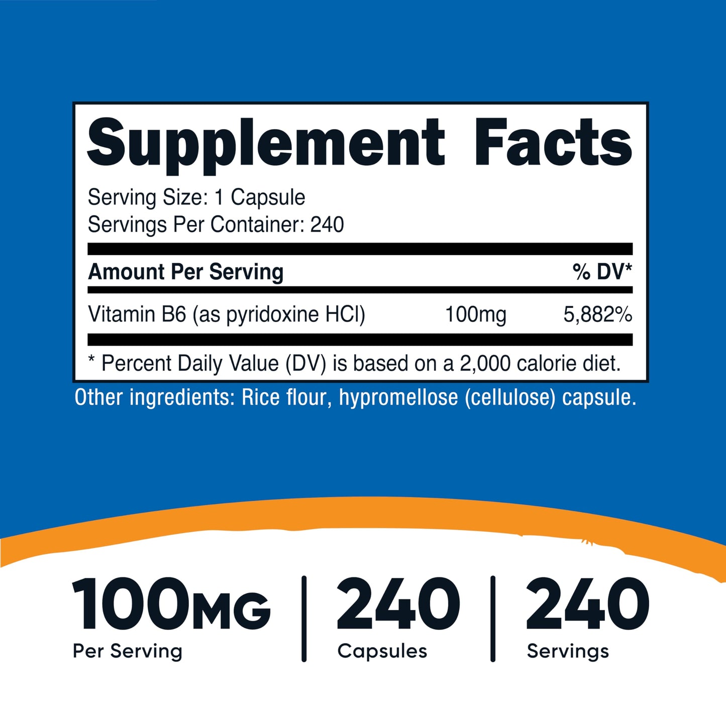 Nutricost Vitamin B6 (Pyridoxine HCl) 100mg Capsule, 240 Count