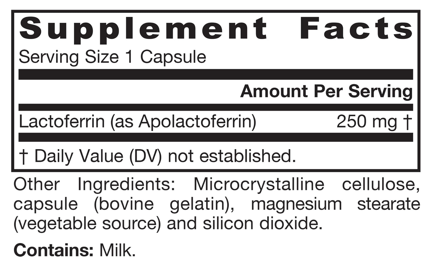 Jarrow Formulas Lactoferrin 250 mg Capsules, 60 Count