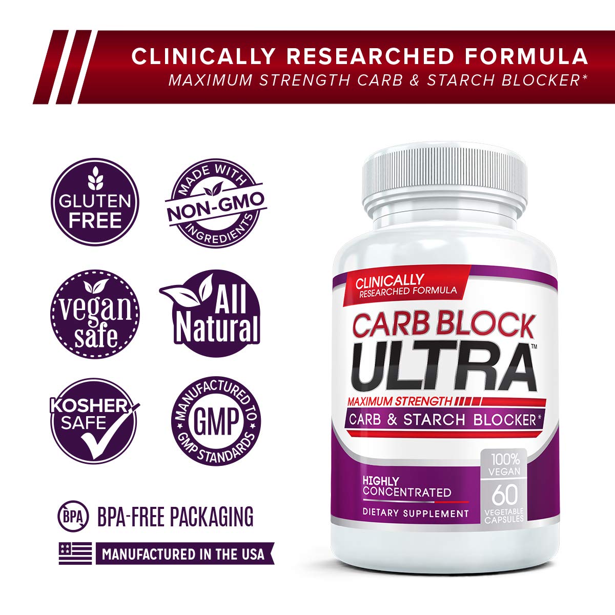 Vivid Health Nutrition Carb Block Ultra White Kidney Bean Carbohydrate Blocker Capsules 60