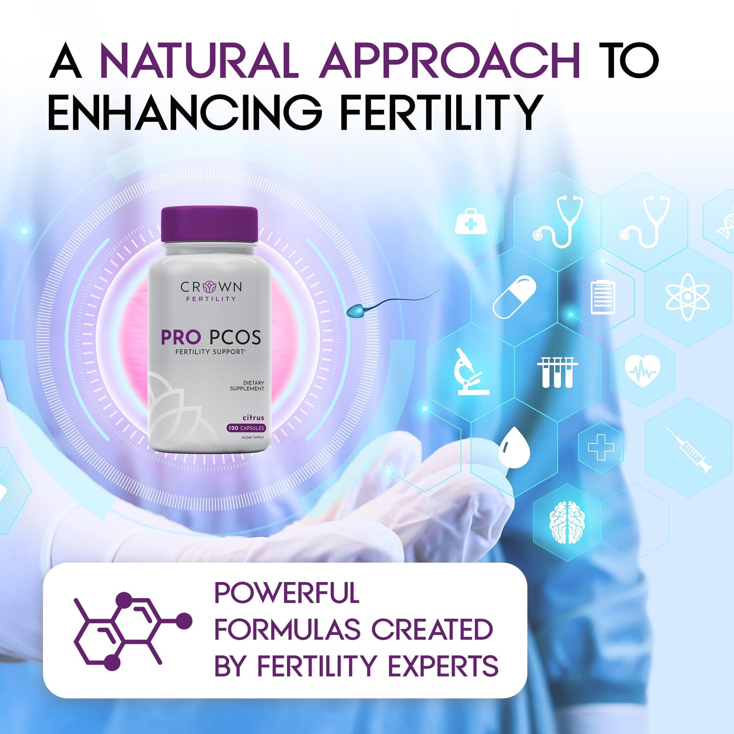 Crown Fertility Pro PCOS, PMOS Supplements for Women, 120 Capsules