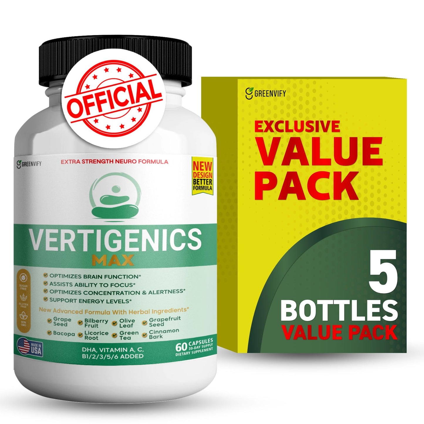Vertigenics Max Brain & Focus Support Supplement Capsule 300 Capsules