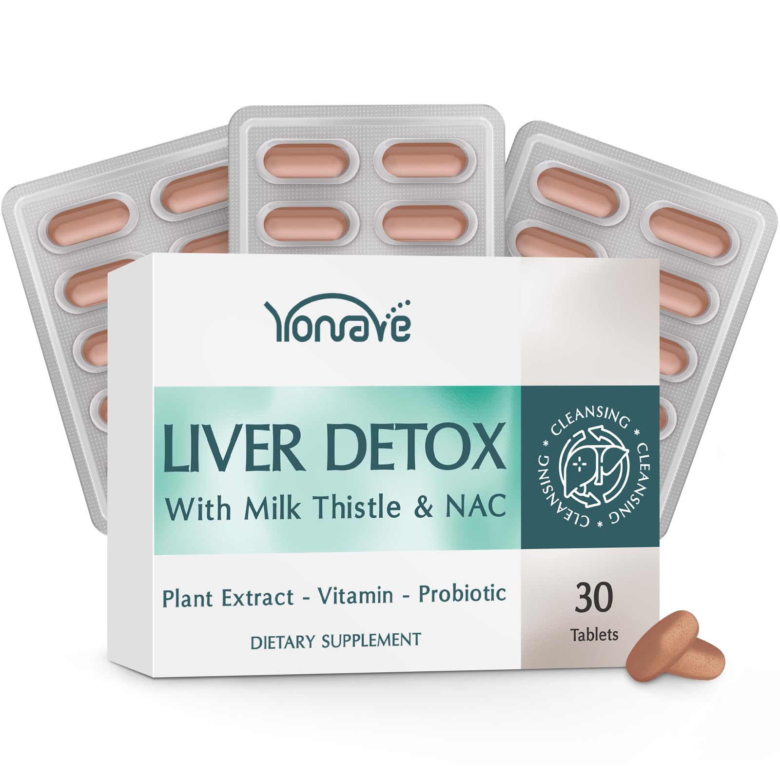Yonrave Liver Detox & Digestive Support Supplement with 15B CFU Probiotics, Milk Thistle, Dandelion Root & Turmeric Tablets, 30 Count