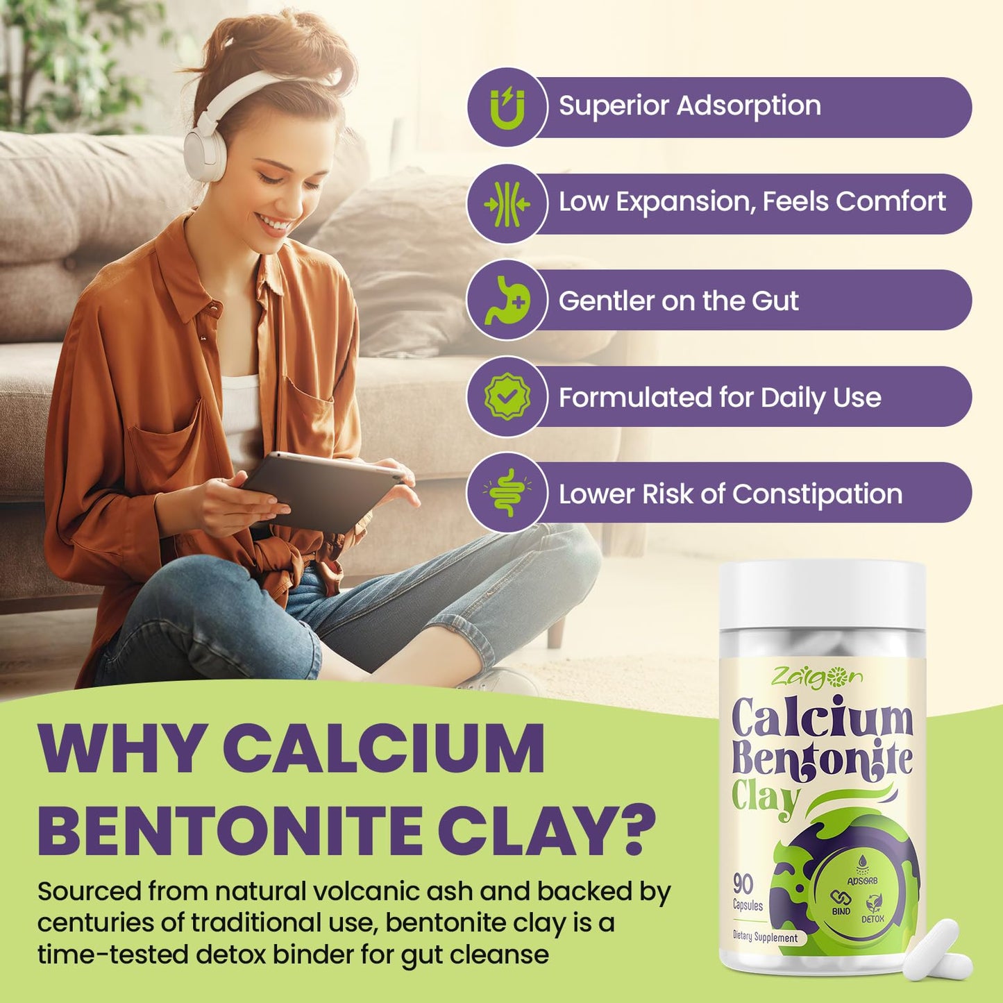 Zalgon Calcium Bentonite Clay Detox 90 Capsules