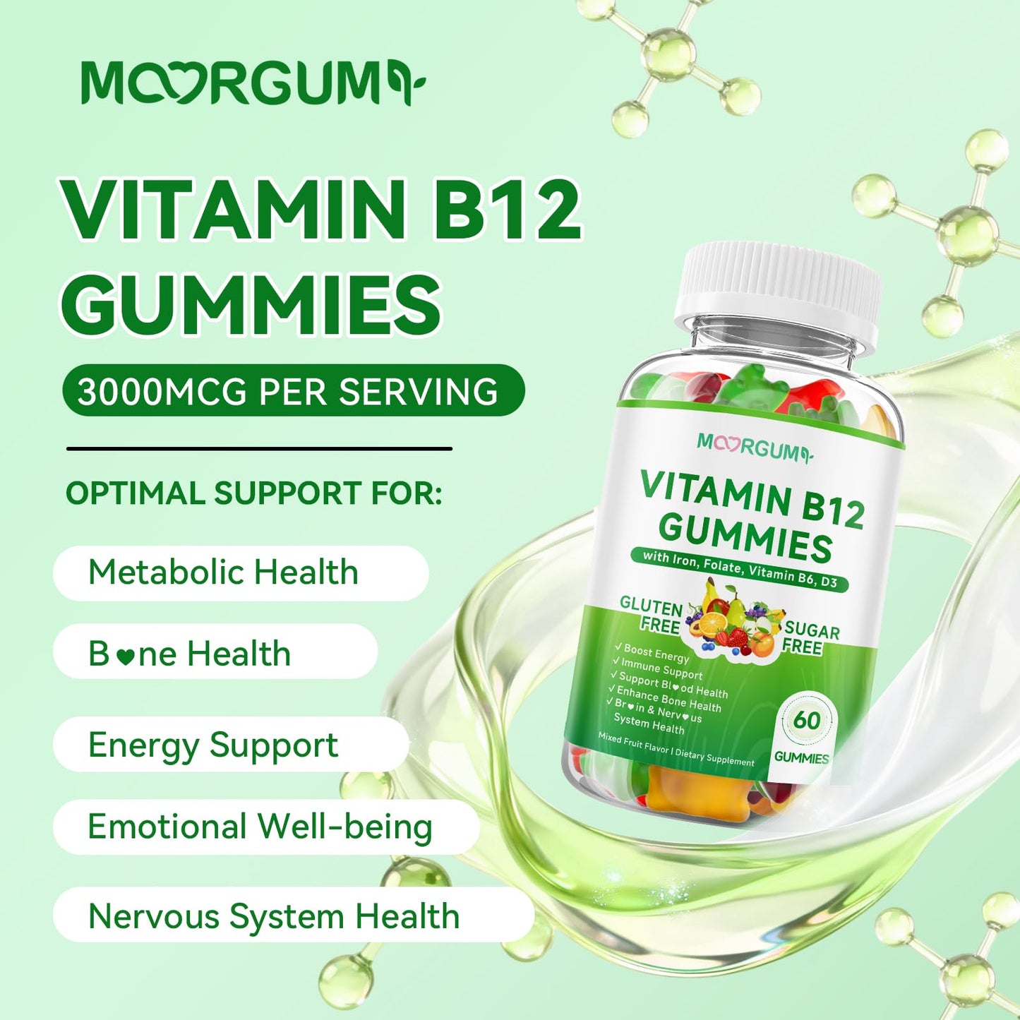 MOORGUMY Methyl B-12 3000mcg Gummies, 120 Count