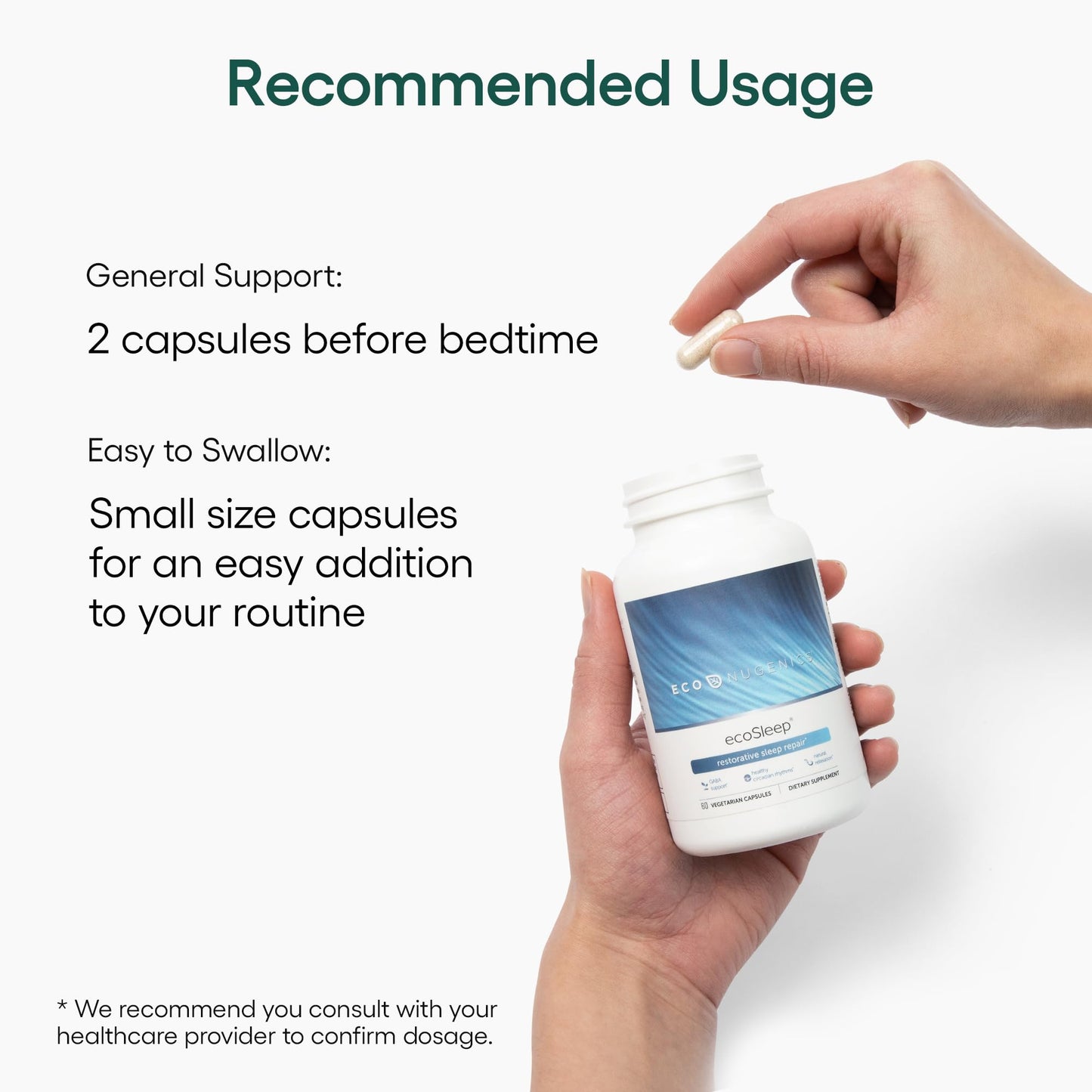 EcoNugenics ecoSleep Sleep Aid with GABA Support Blend, Magnesium, L-Theanine, Niacin – 60 Capsules