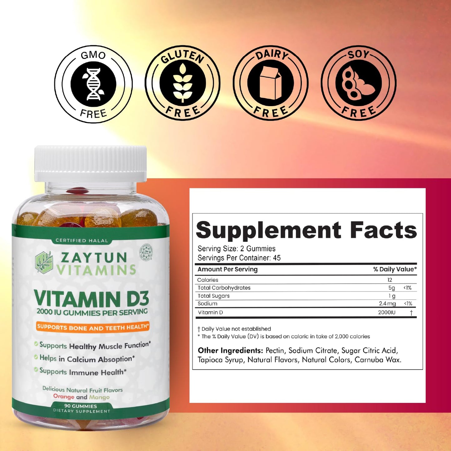 Zaytun Vitamins Vitamin D3 2000 IU Gummies, 90 Count