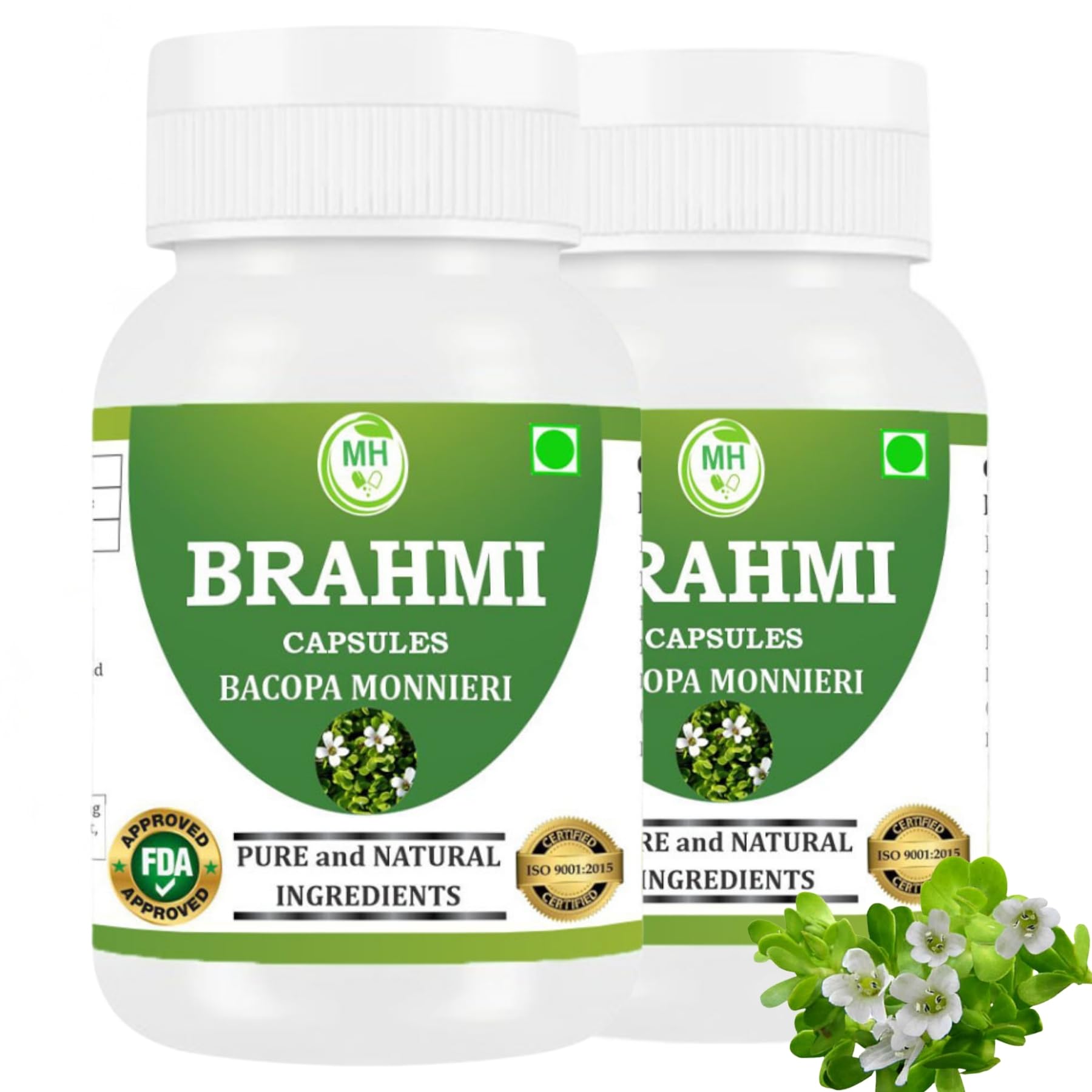 Morsan Healthcare Brahmi (Bacopa Monnieri) Vegetarian Capsules, 500mg Each, Non-GMO, Vegan, Gluten-Free, 120 Capsules