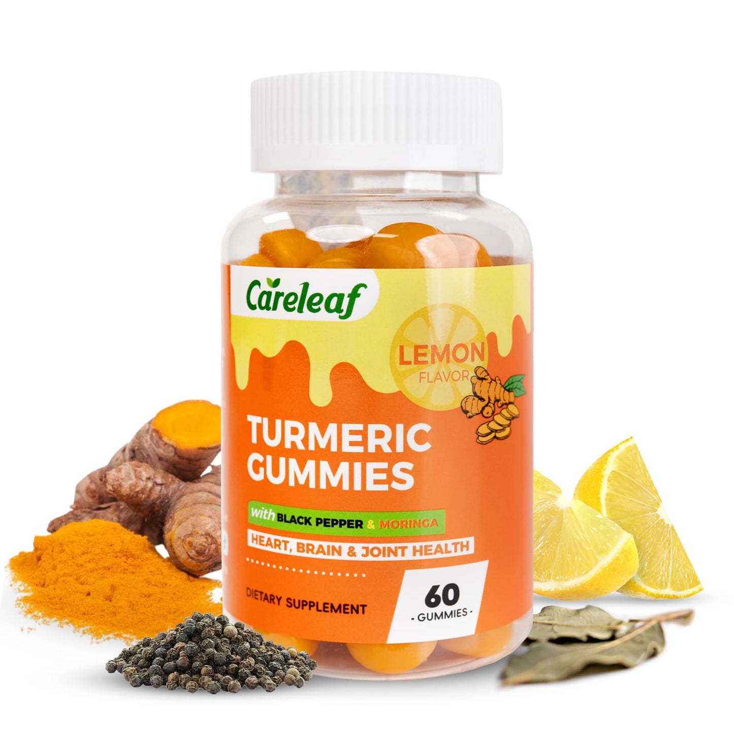 careleaf Turmeric Gummies with Black Pepper & Moringa Extract Gummy 60 Count