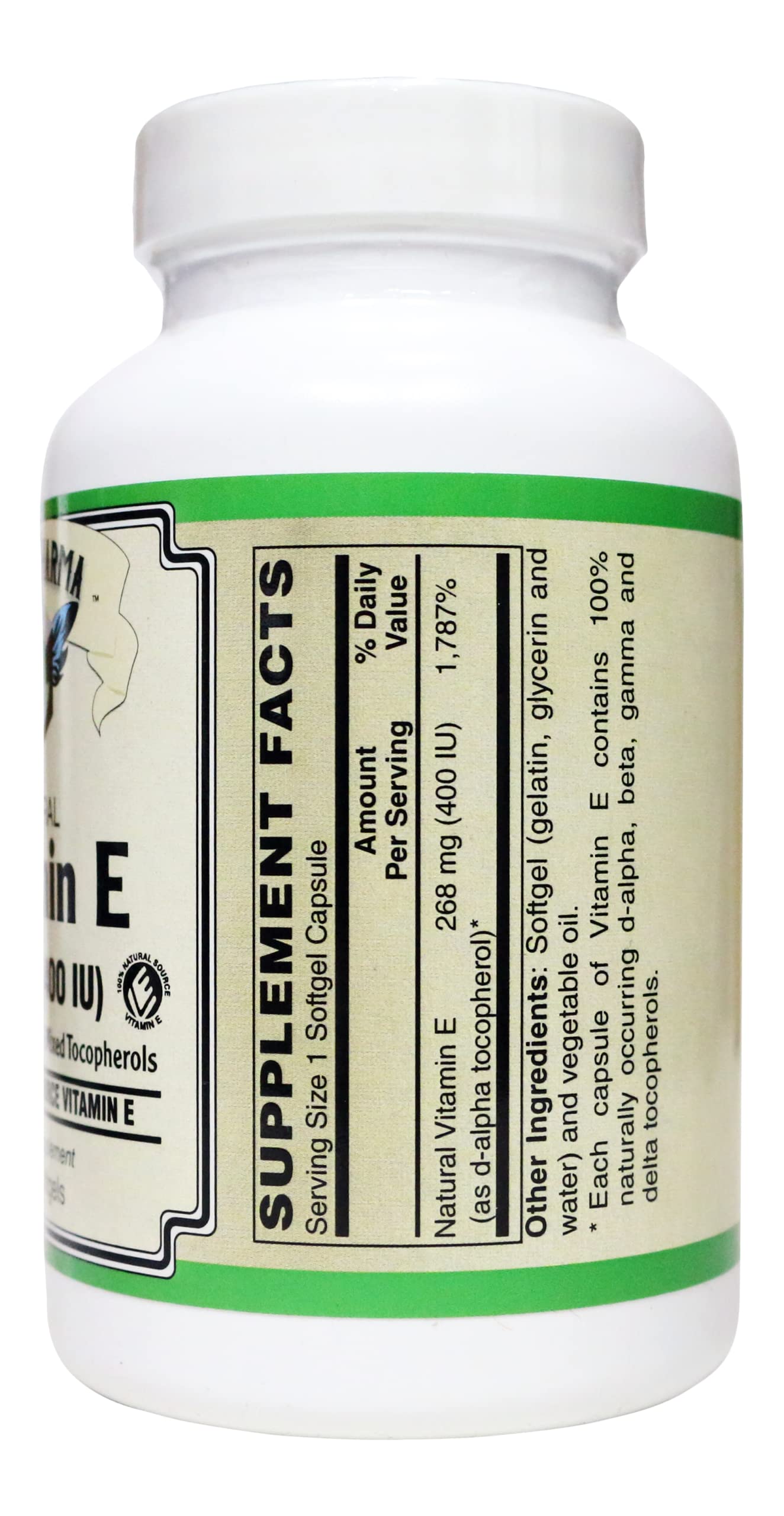 AlchePharma Vitamin E 268 mg (400 IU) 100% Natural Mixed Tocopherols D-Alpha Form Softgel, 1