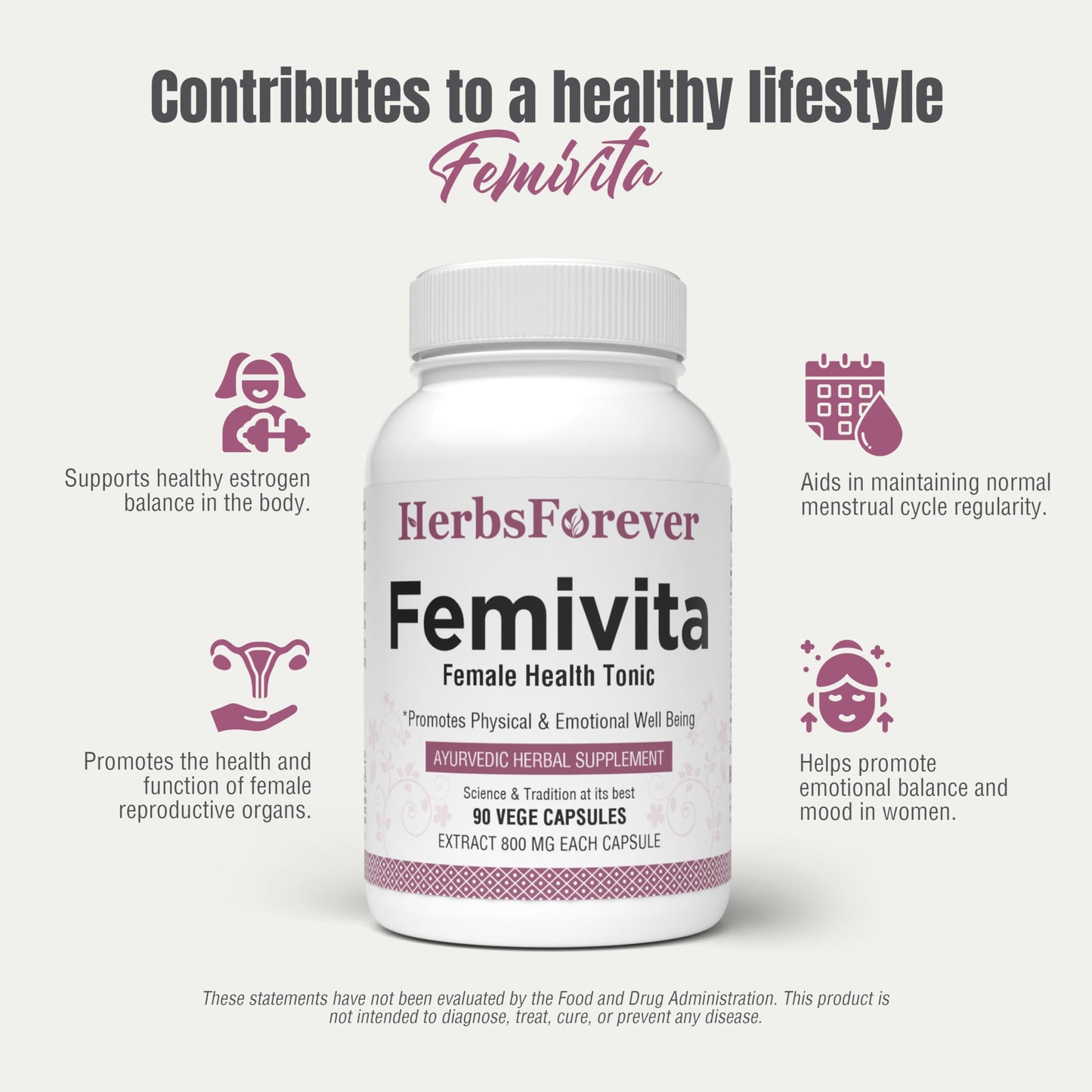 Herbsforever Femivita Capsules Everyday Female Health Supplement Supports Healthy Skin and Strong Muscles, 90 Vege Capsules