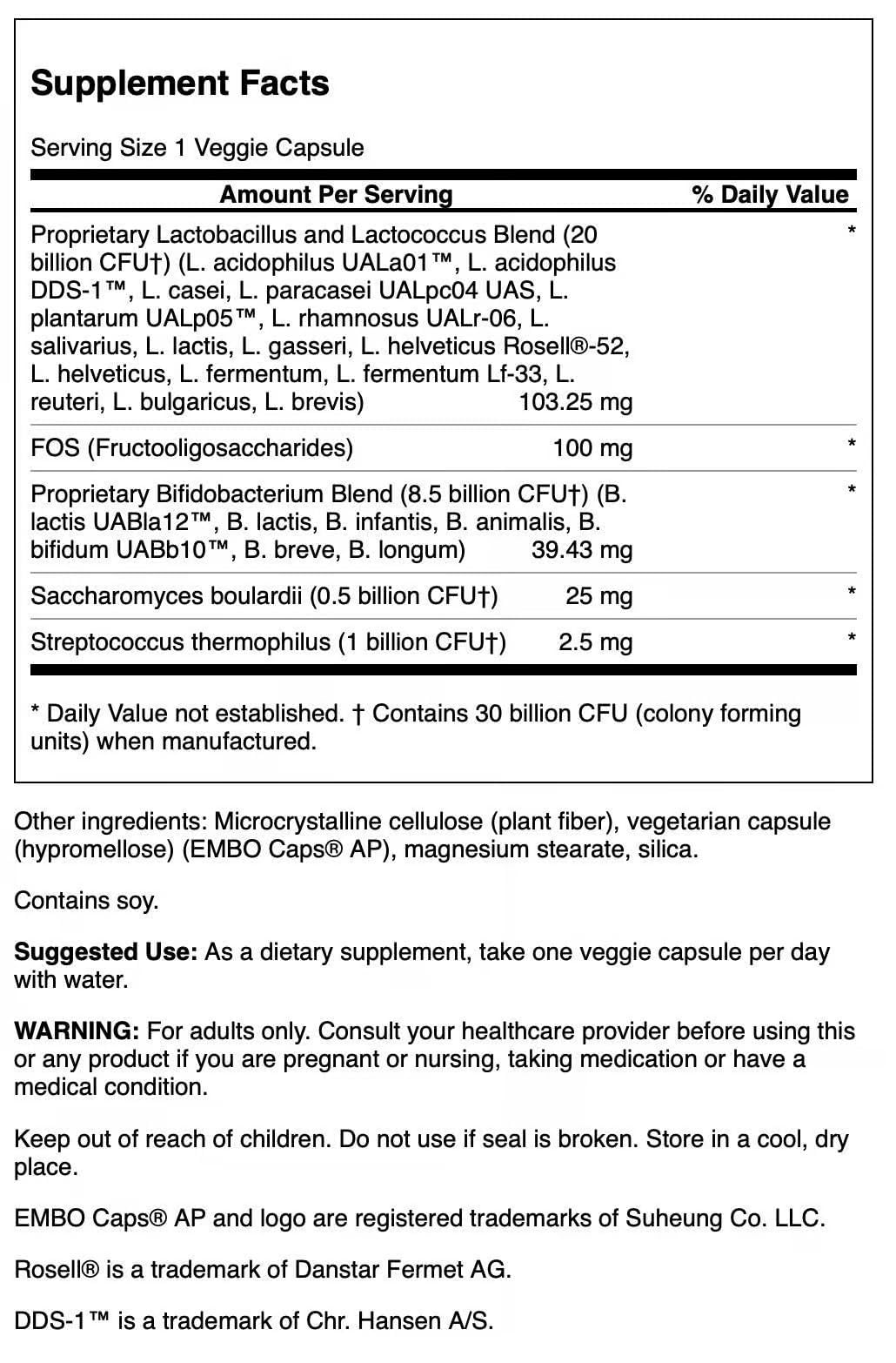 Swanson Ultra Probiotic Complex 30 Billion CFU Vegan Capsules 120 Count