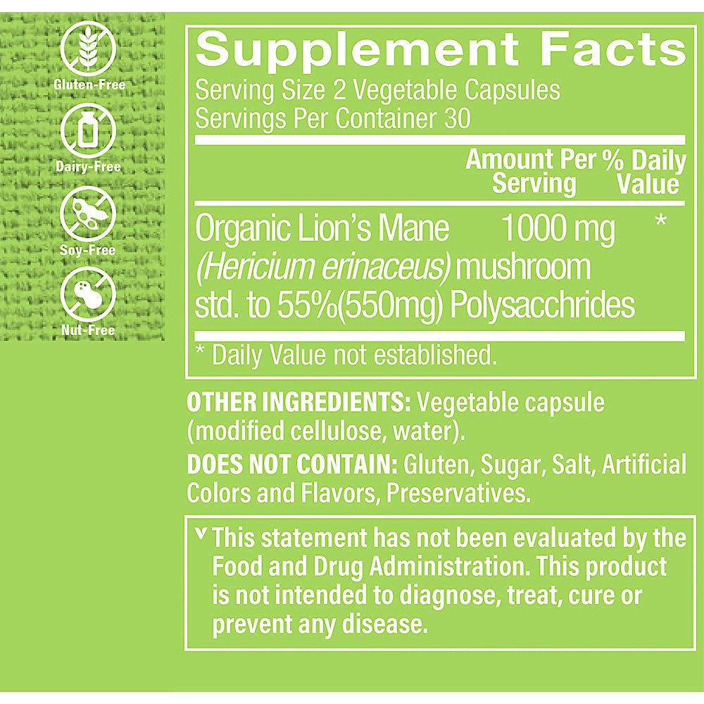 The Vitamin Shoppe Lion's Mane Nootropic Mushroom Formula Vegetarian Capsules, 60 Count