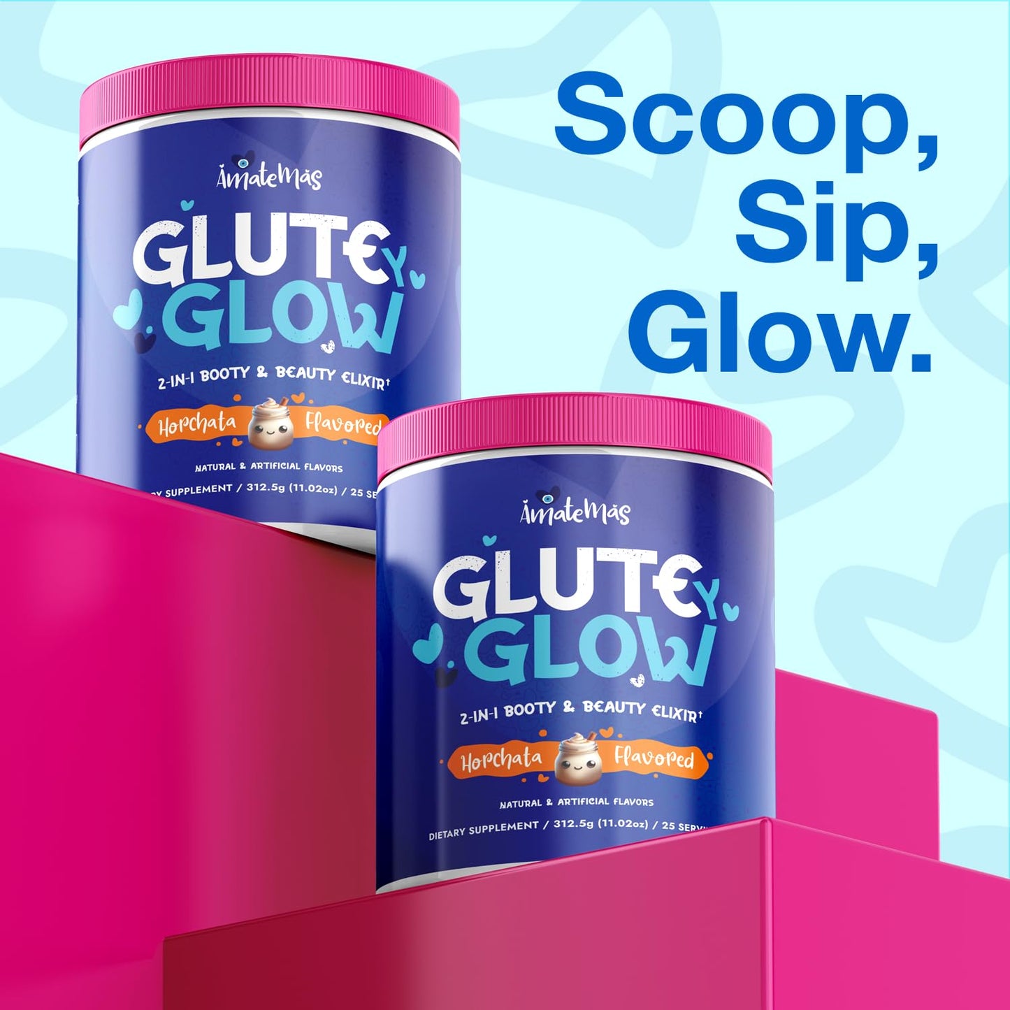 Amatemas Glute Y Glow – Women's Creatine + Biotin Supplement for Muscle Growth, Glute Support, Hair Skin & Nails – Horchata Flavor – Energy Support – Lean Muscle – Daily Performance Blend, Powder, 25