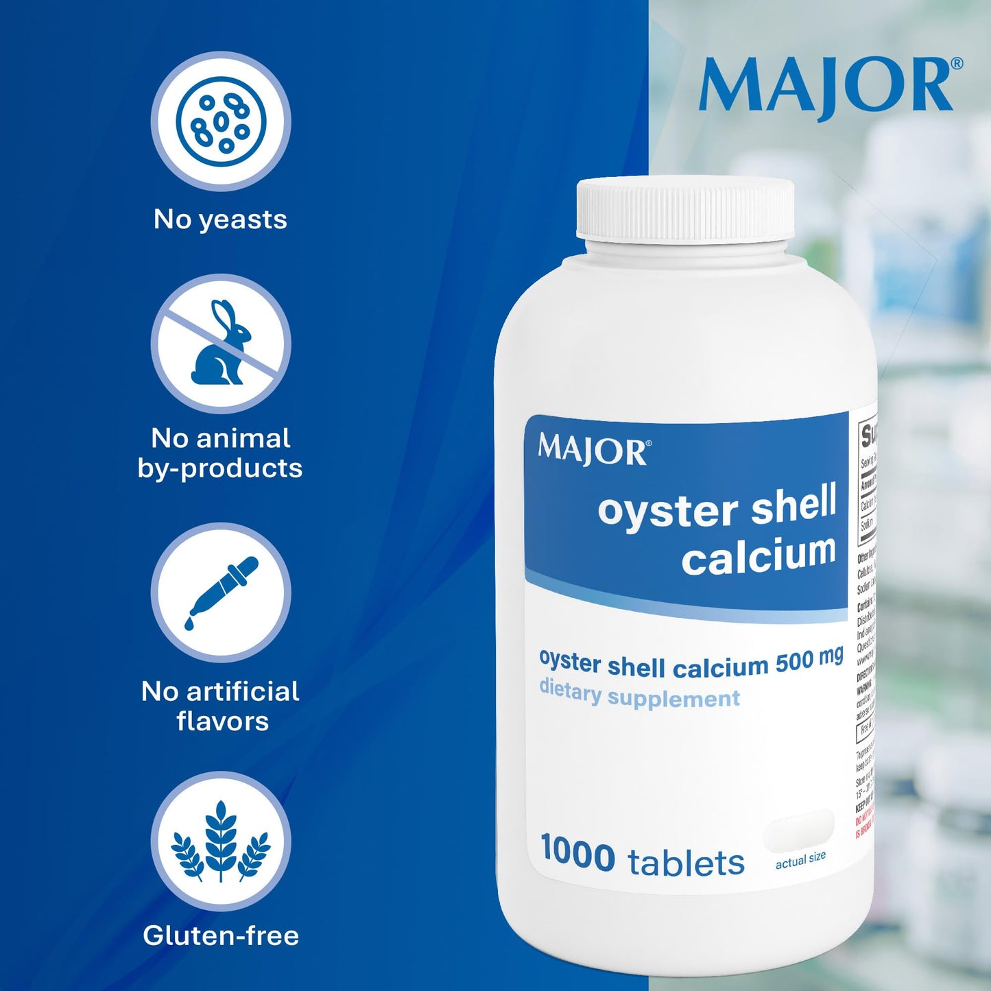 MAJOR Oyster Shell Calcium 500mg Tablets, 1000 Count