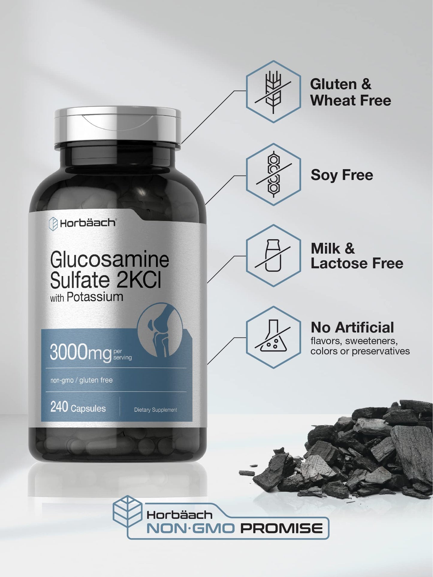 Horbäach Glucosamine Sulfate 2KCI with Potassium 3000mg 240 Capsules