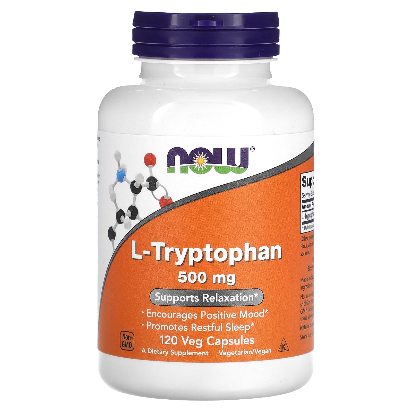 NOW Foods L-Tryptophan 500 mg Capsule, 120 Count