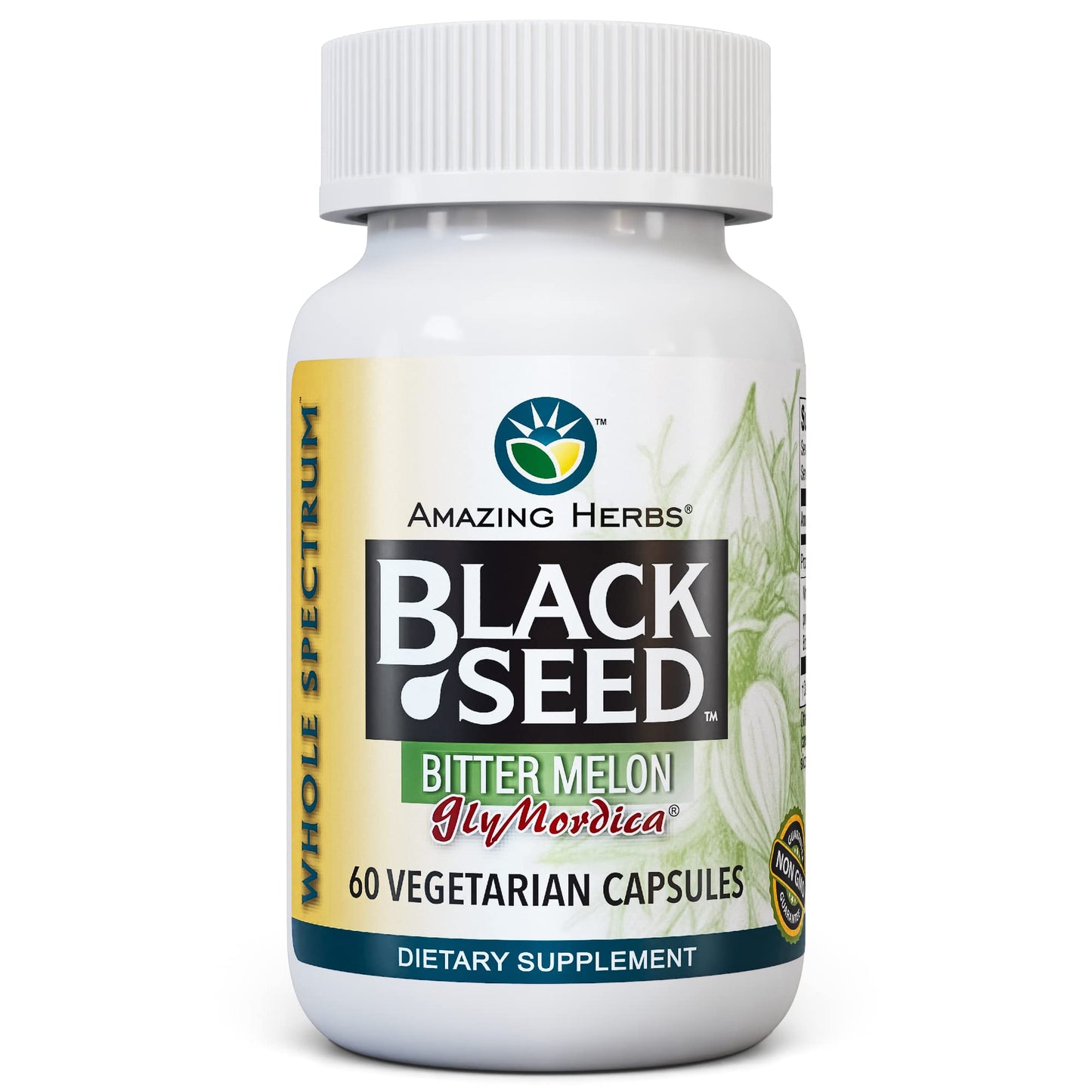 Amazing Herbs Black Seed with GlyMordica Bitter Melon - Premium Nigella Sativa and Momordica Charantia, Non-GMO & No Preservatives, Promotes Health & Wellness, Capsules, 60 Count