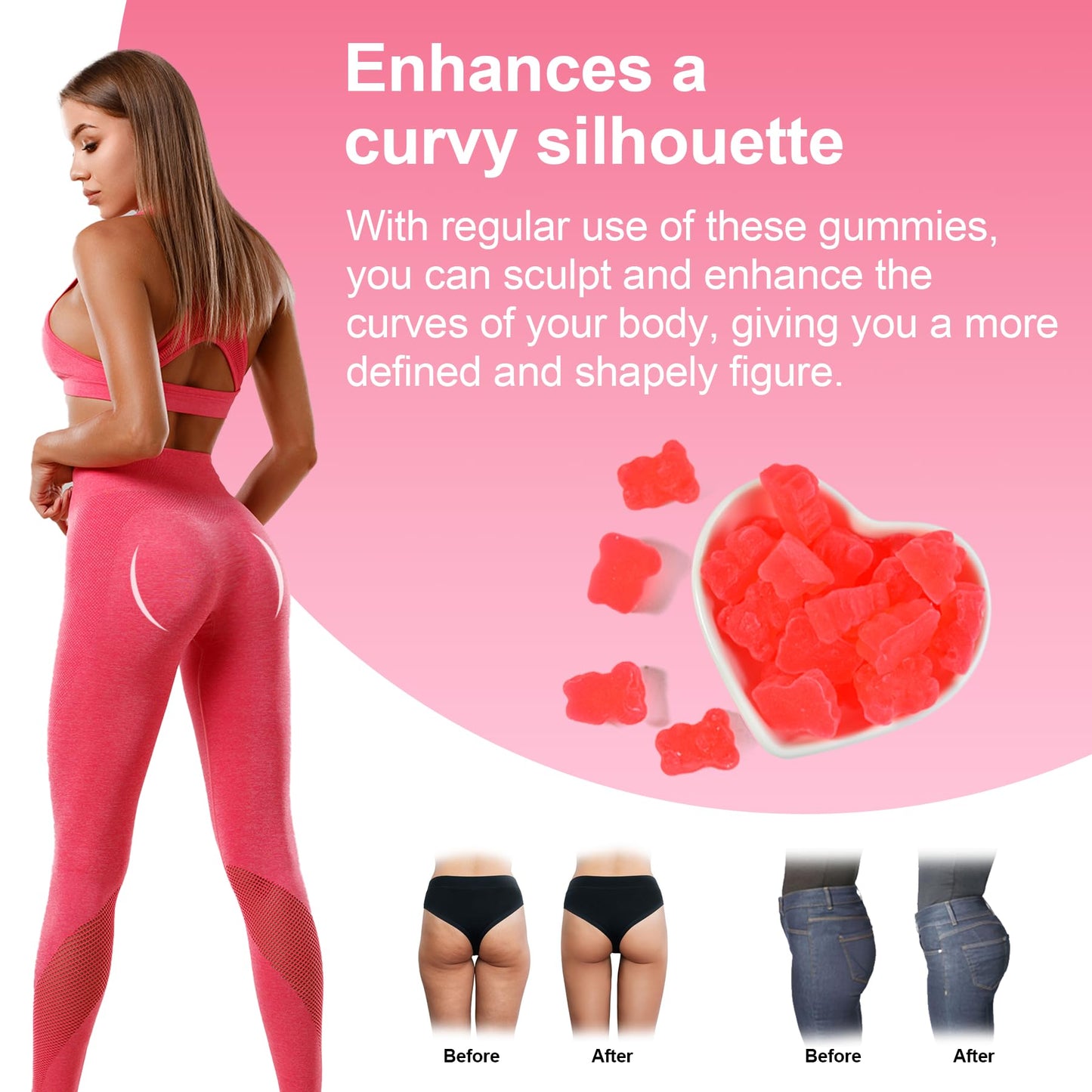 Laicuherb BBL Gummies for Women Curves-Berry Flavor Booty Gummies with Vitamin A, C, B6, 60 Gummies