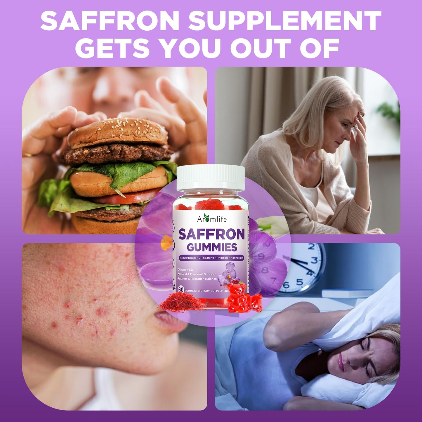 Aromlife Saffron Gummies with Ashwagandha, L-Theanine & Turmeric, 60 Gummies