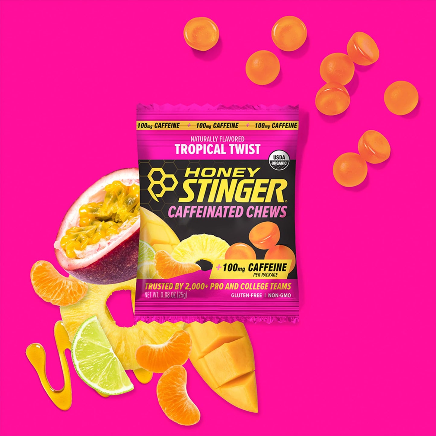 Honey Stinger Organic Tropical Twist Caffeinated Energy Chews Chewable 12 Count