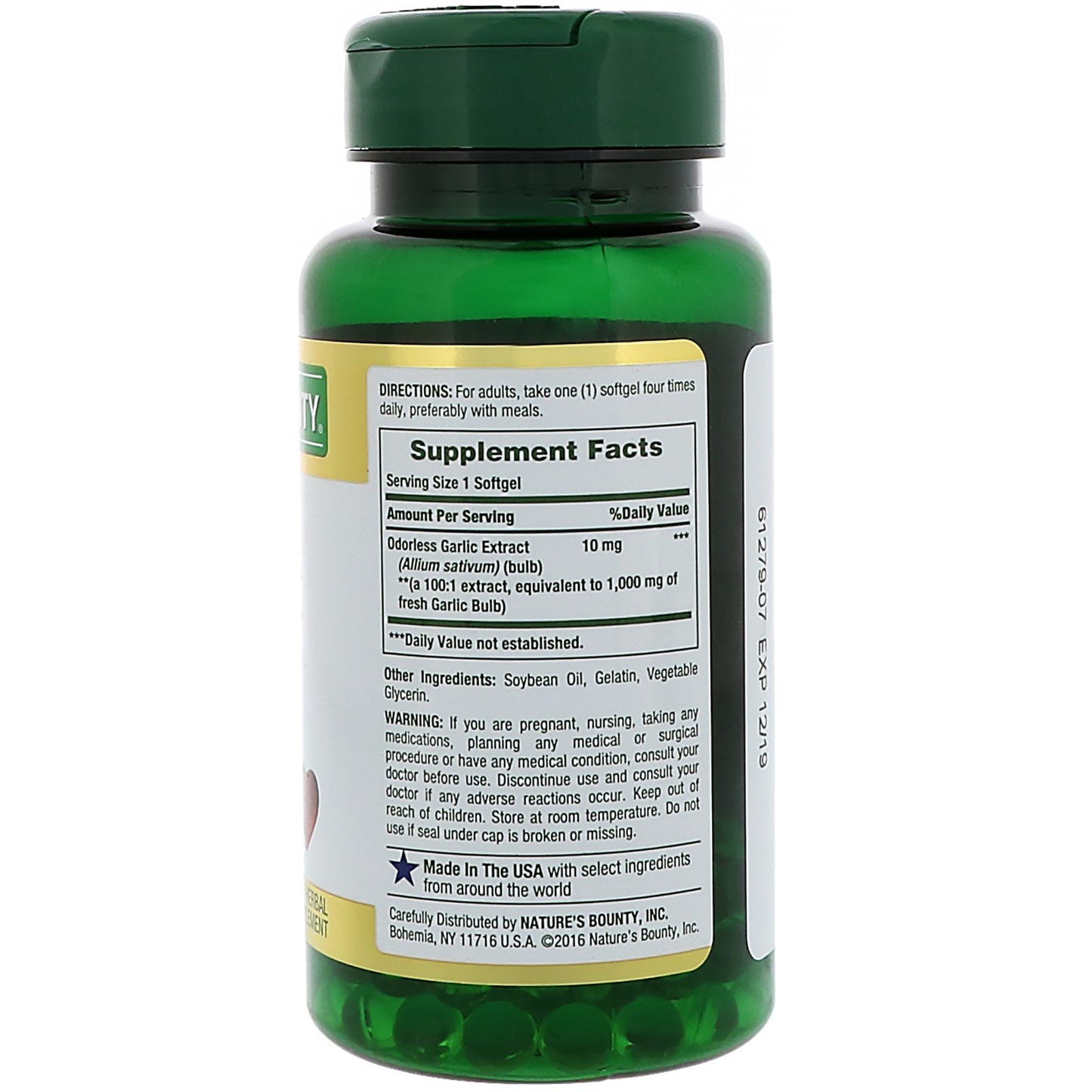 Nature's Bounty Garlic Extract Softgels, 100 Count