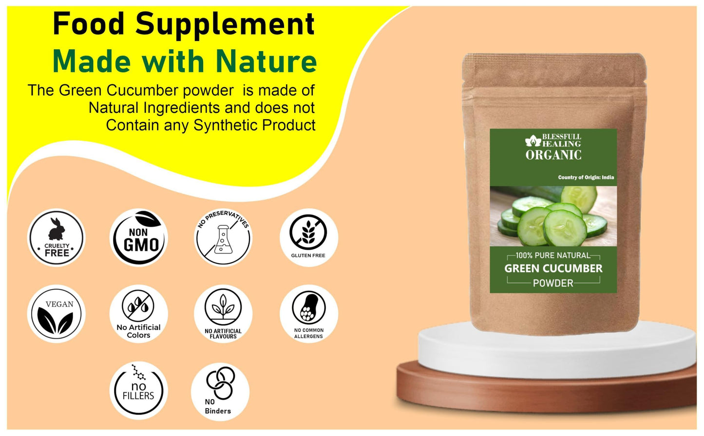 Blessfull Healing Organic Green Cucumber Powder 3.53 Ounce