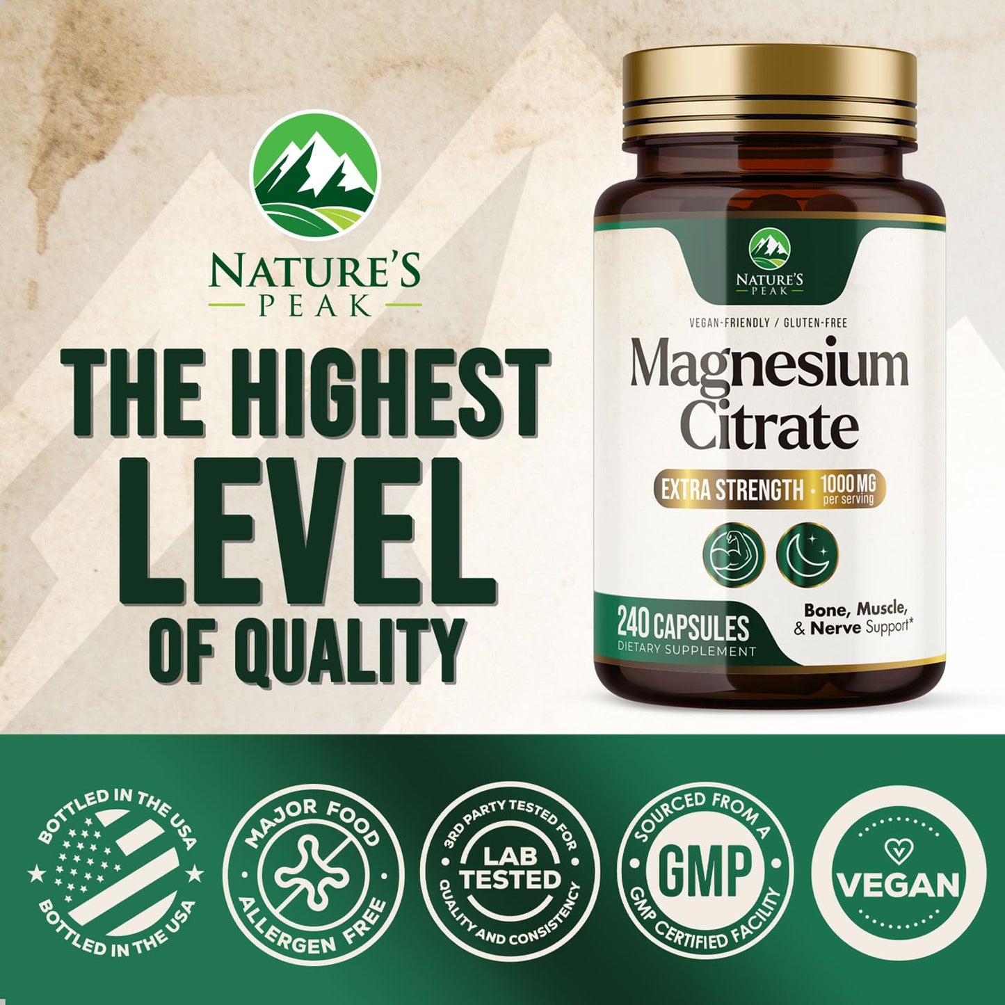 Nature's Peak Magnesium Citrate Capsules 240 Count