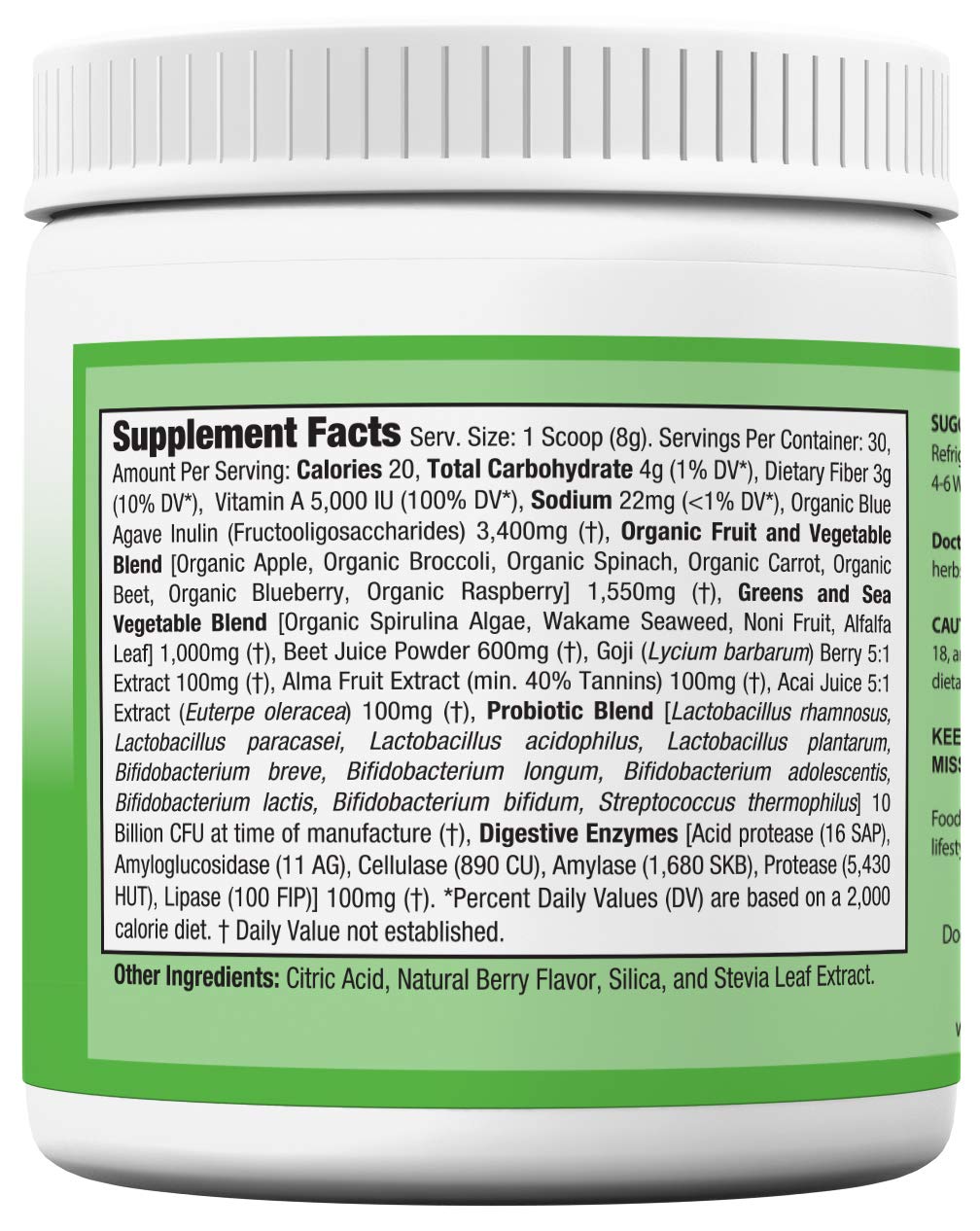 Doctor Recommended Supplements Greens Powder – Whole Food Nutritional Supplement – Probiotics and Digestive Enzymes, 8.5 Ounces