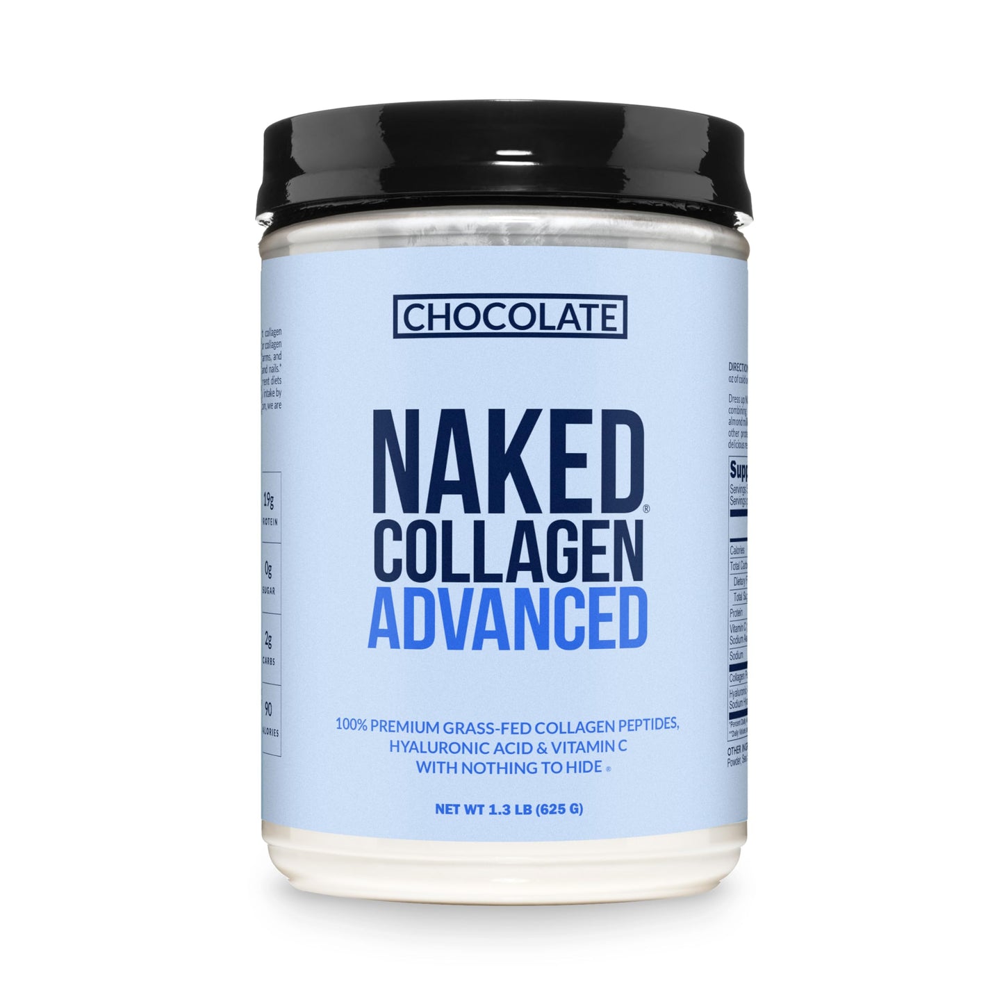 NAKED Chocolate Collagen Advanced - Peptides Protein Powder with Hyaluronic Acid & Vitamin C, Pasture-Raised, Grass-Fed Hydrolyzed Collagen Supplement, Paleo Friendly, Non-GMO, Keto, Gluten Free, 20.8 oz, 25 Servings
