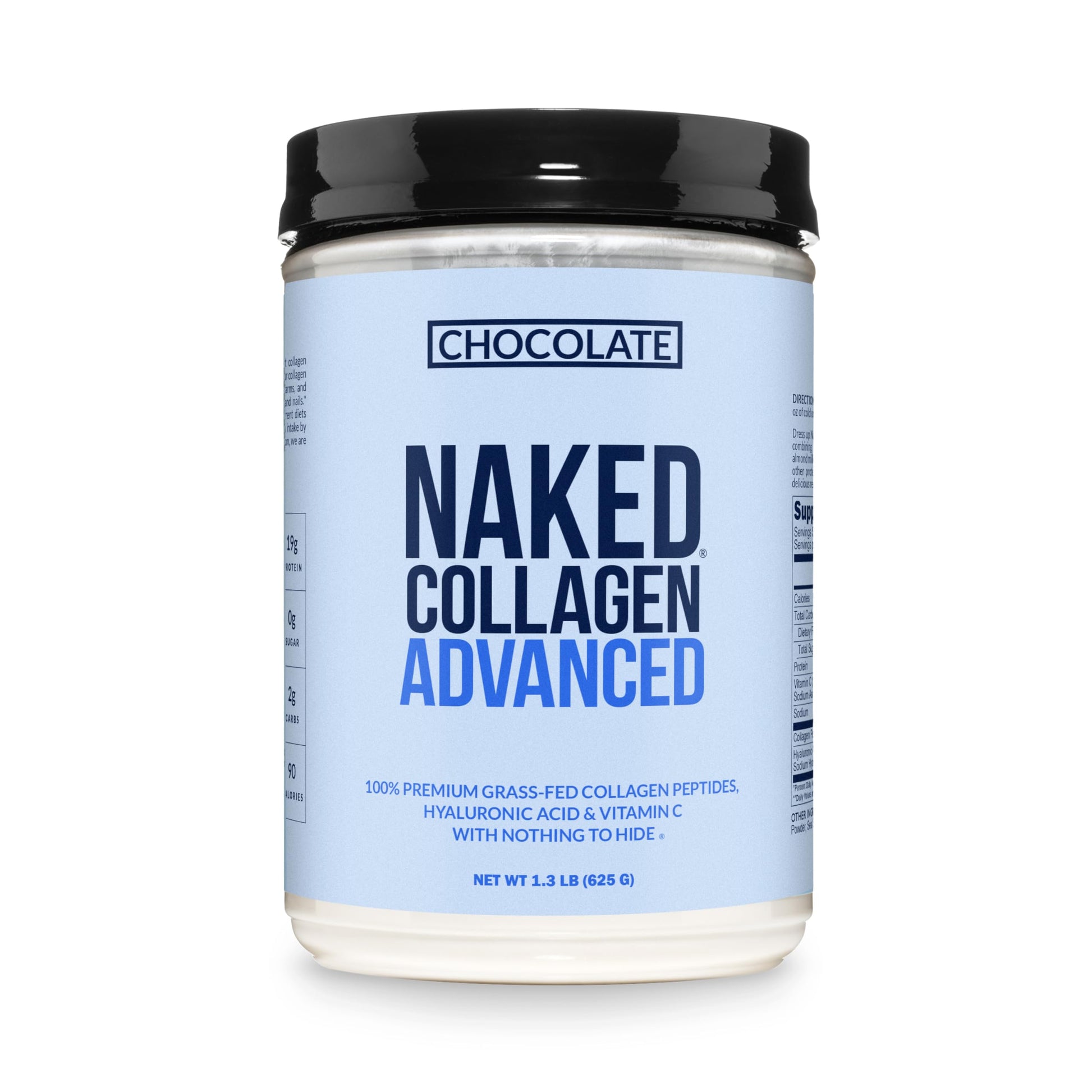 NAKED Chocolate Collagen Advanced - Peptides Protein Powder with Hyaluronic Acid & Vitamin C, Pasture-Raised, Grass-Fed Hydrolyzed Collagen Supplement, Paleo Friendly, Non-GMO, Keto, Gluten Free, 20.8 oz, 25 Servings