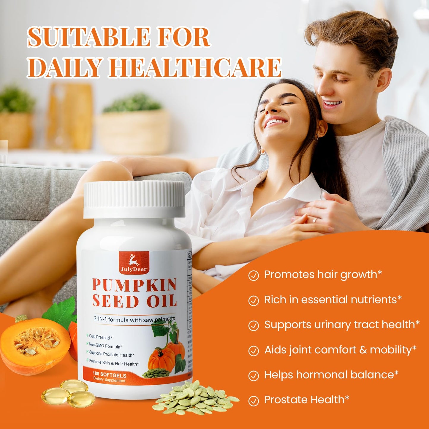 JulyDeer Pumpkin Seed Oil with Saw Palmetto Softgels 180 Count