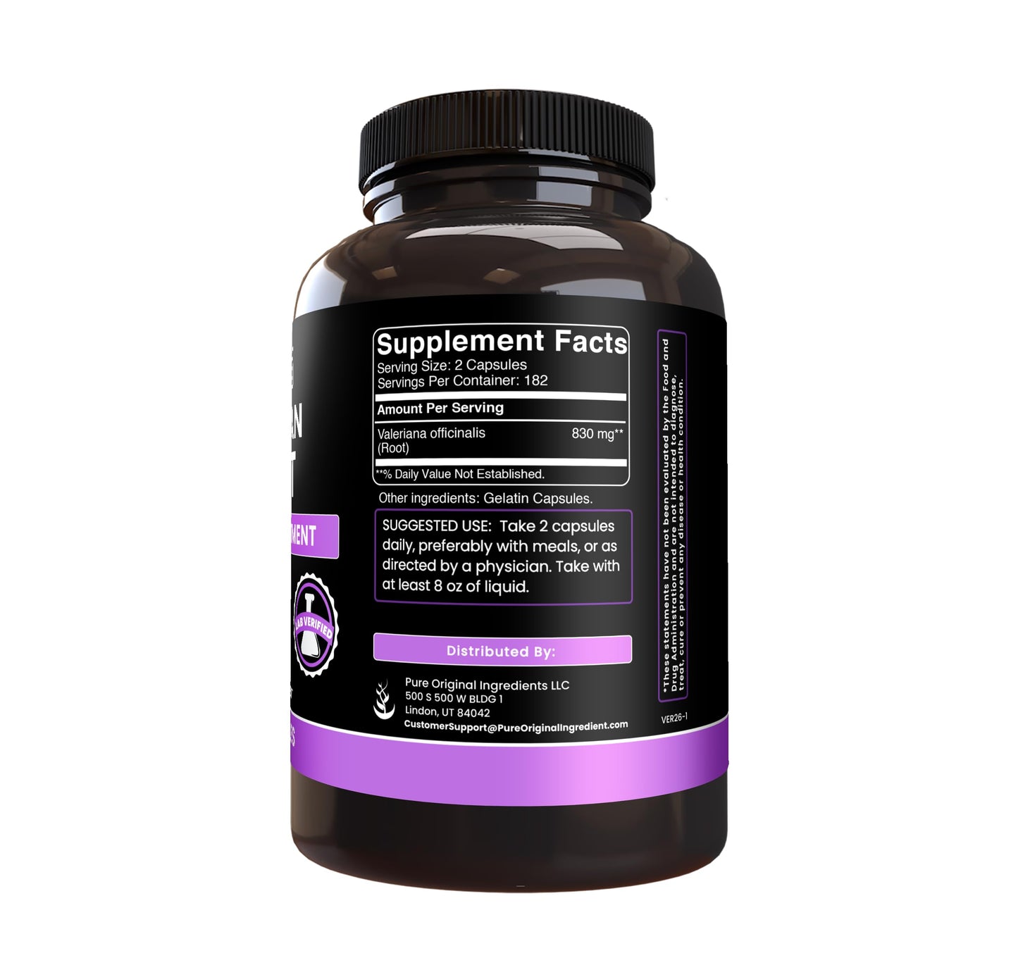 PURE ORIGINAL INGREDIENTS Valerian Root Capsules 365