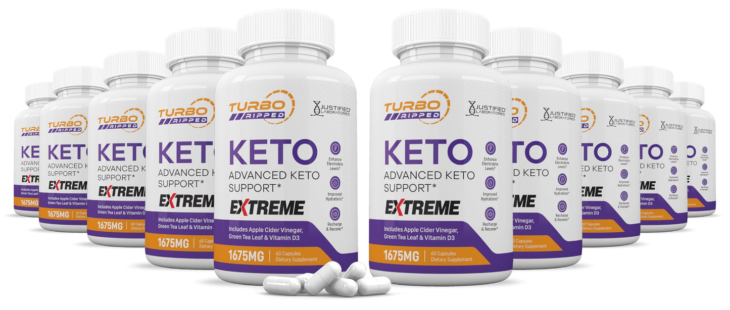 Justified Laboratories Turbo Ripped Keto ACV Extreme 1675MG Keto Support Blend 600 Capsules