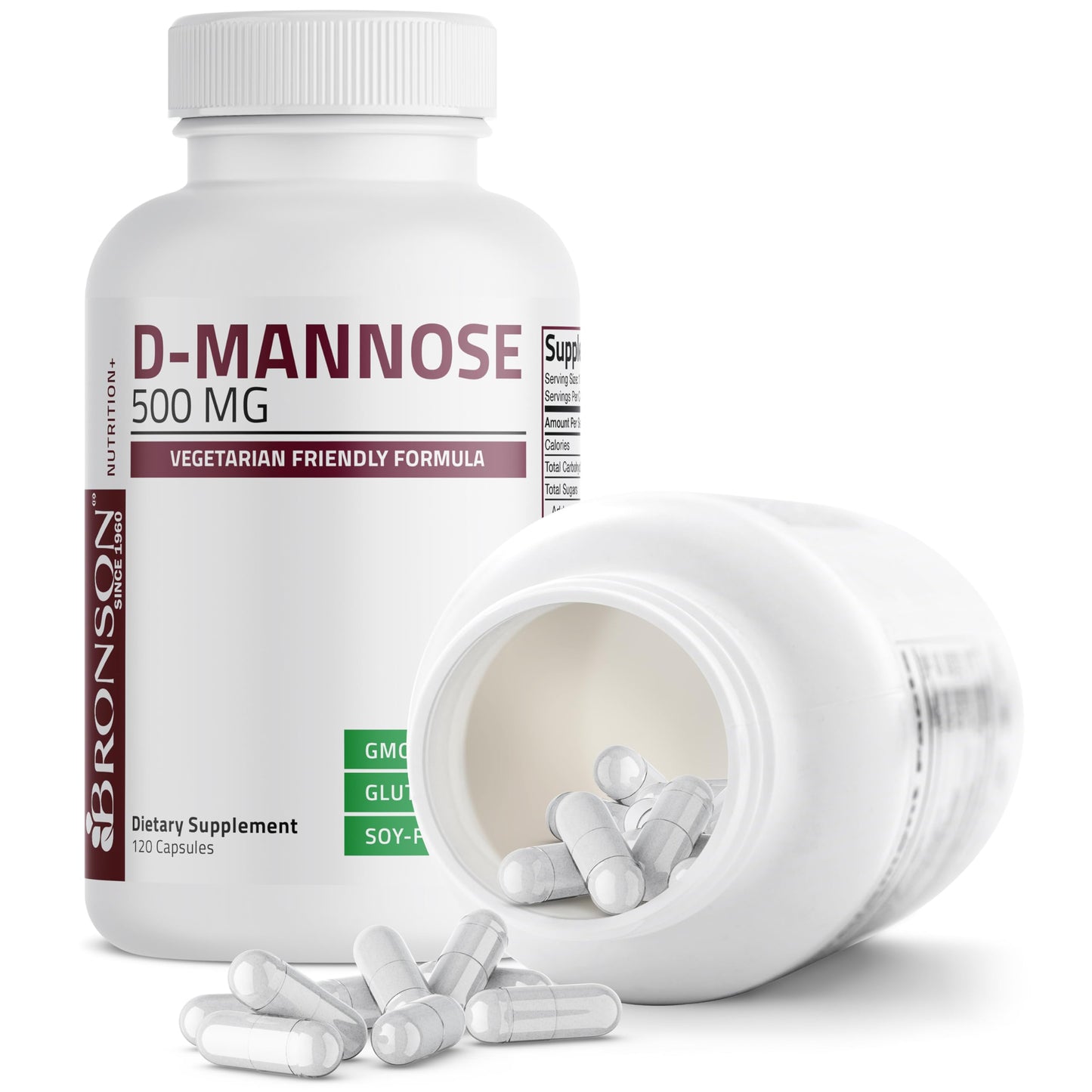 Bronson D-Mannose 500 mg Vegetarian Friendly Formula Non-GMO 120 Capsules