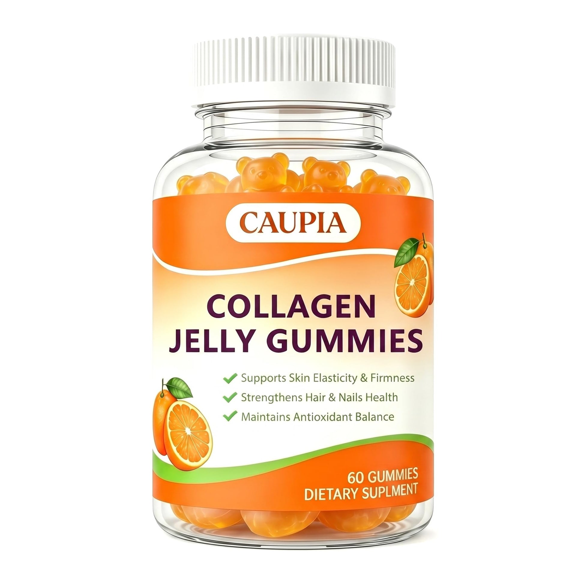 CAUPIA Collagen Jelly Gummies - Hair & Nails with Collagen Peptides, Orange Flavor, 60 Gummies