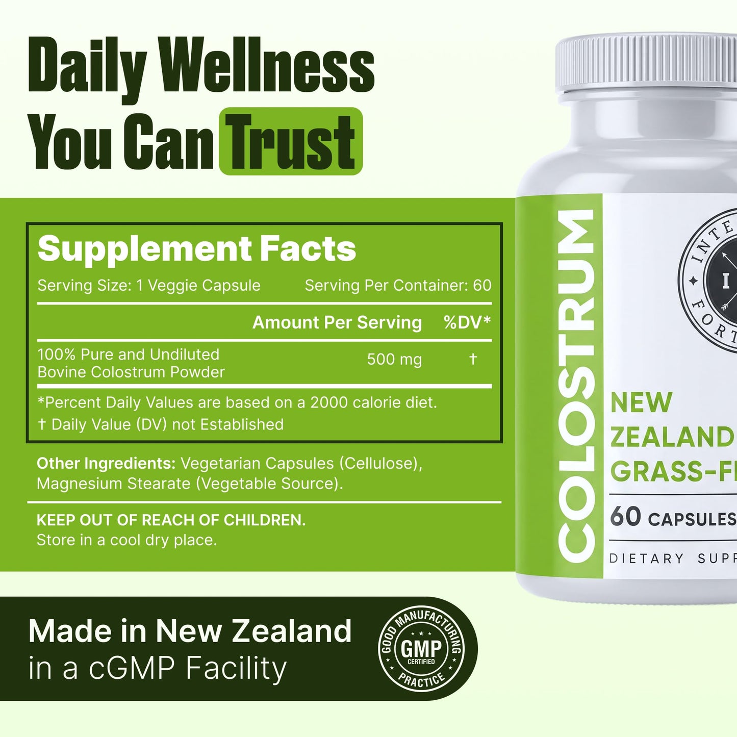 Intestinal Fortitude Colostrum 500 mg, 60 Capsules