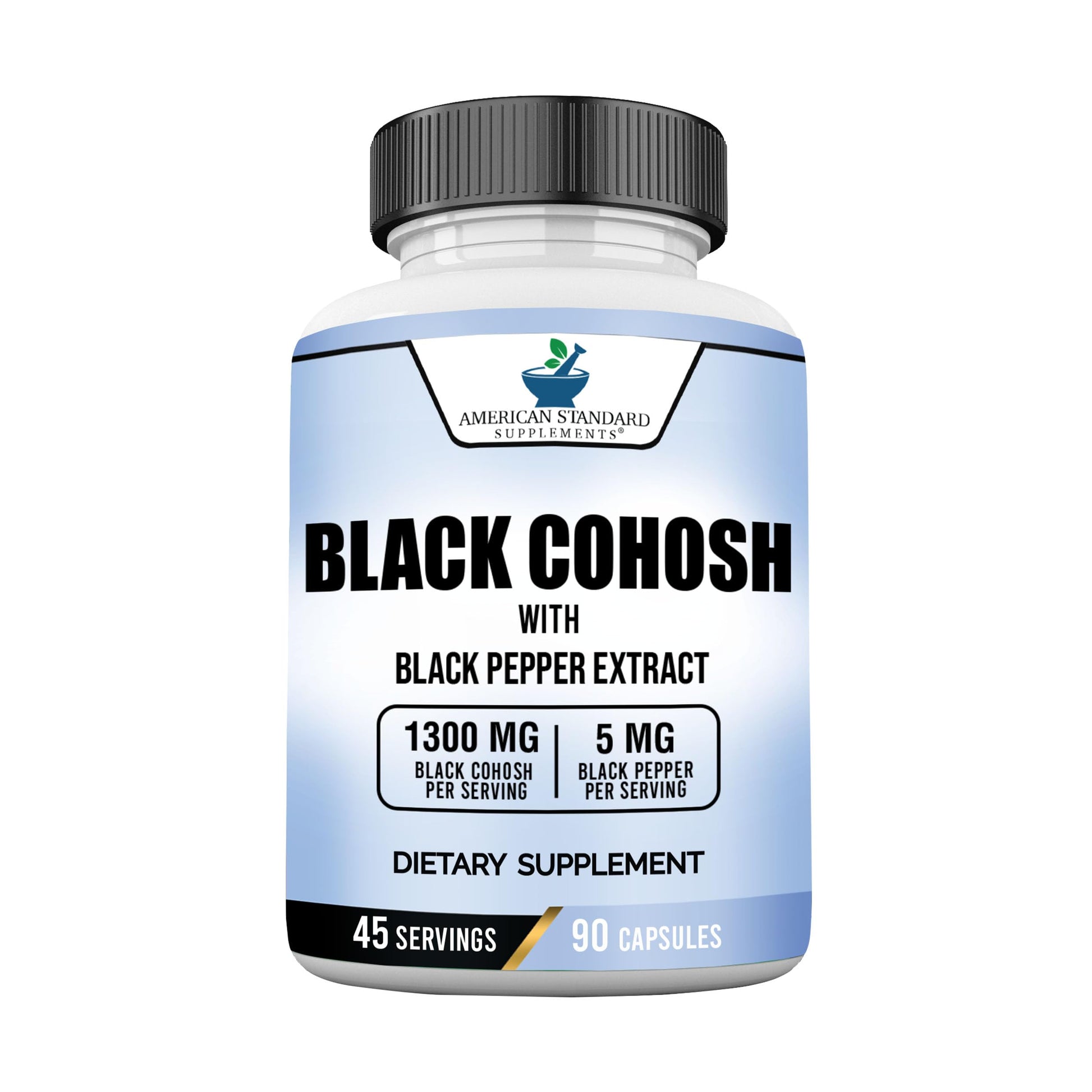 American Standard Supplements Black Cohosh 1300mg Per Serving with Black Pepper Fruit Extract, 90 Capsules