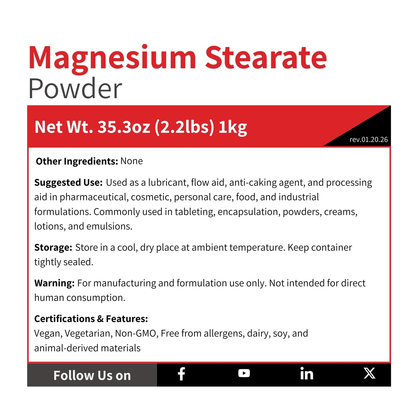 Vivion Magnesium Stearate Powder 35.2 Ounce