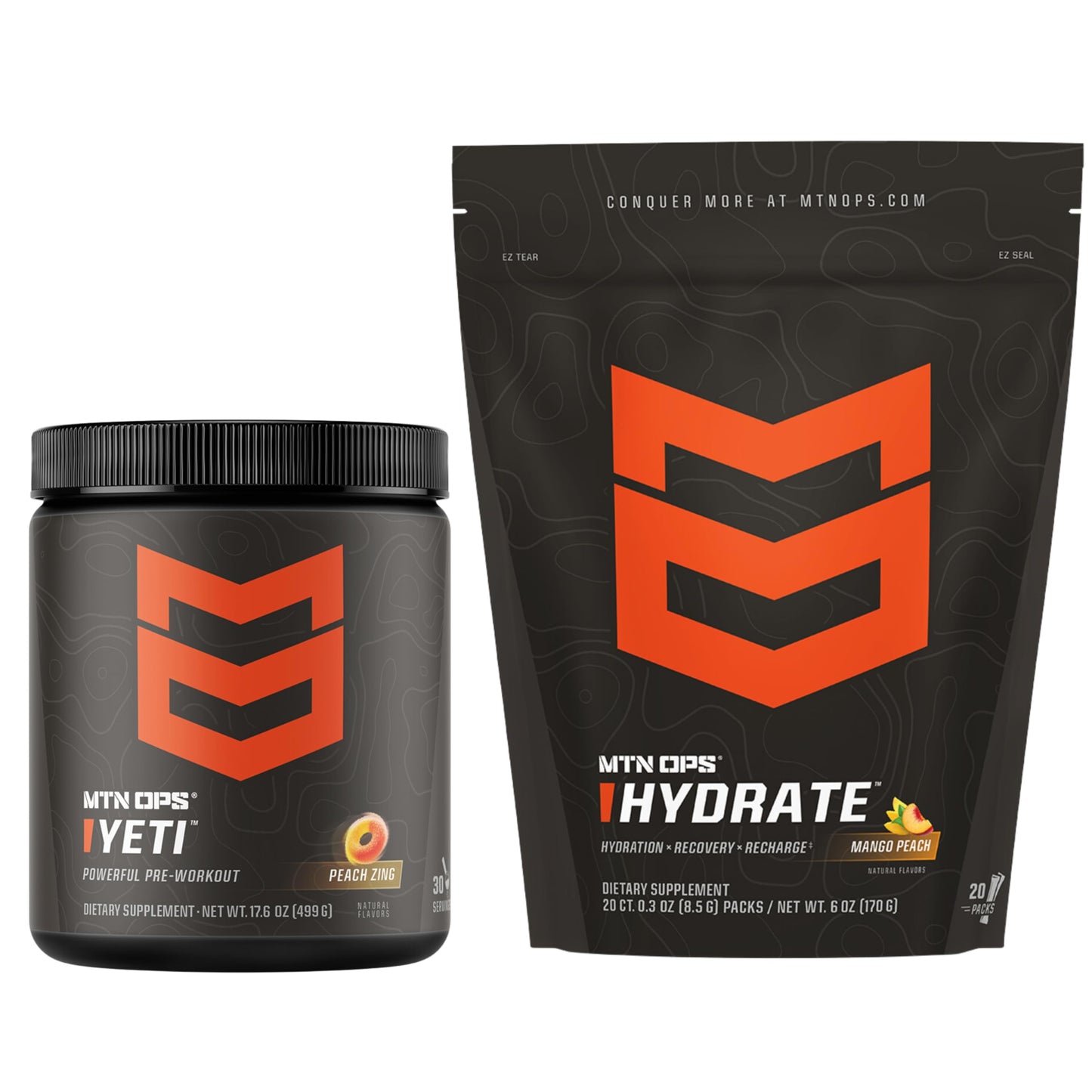 MTN OPS Yeti Peach Zing + Hydrate Mango Peach Bundle Powder 23.6