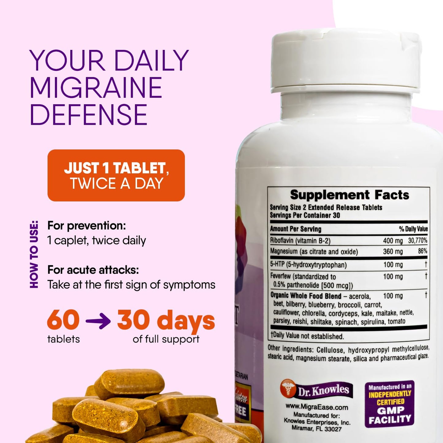 DR. KNOWLES Migraine Supplement Tablets, 60 Count