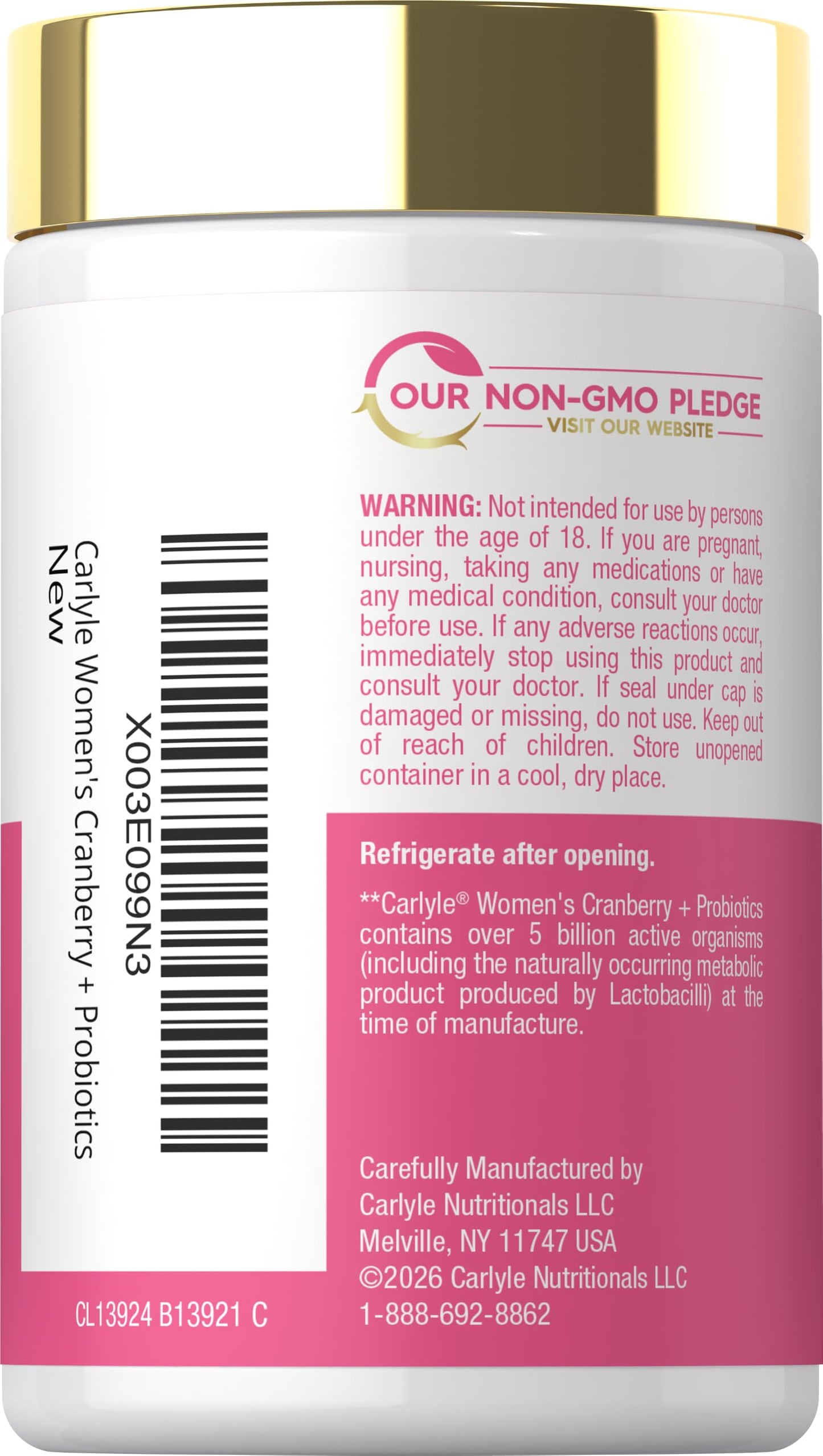 Carlyle Women's Cranberry Plus Probiotics, 120 Capsules