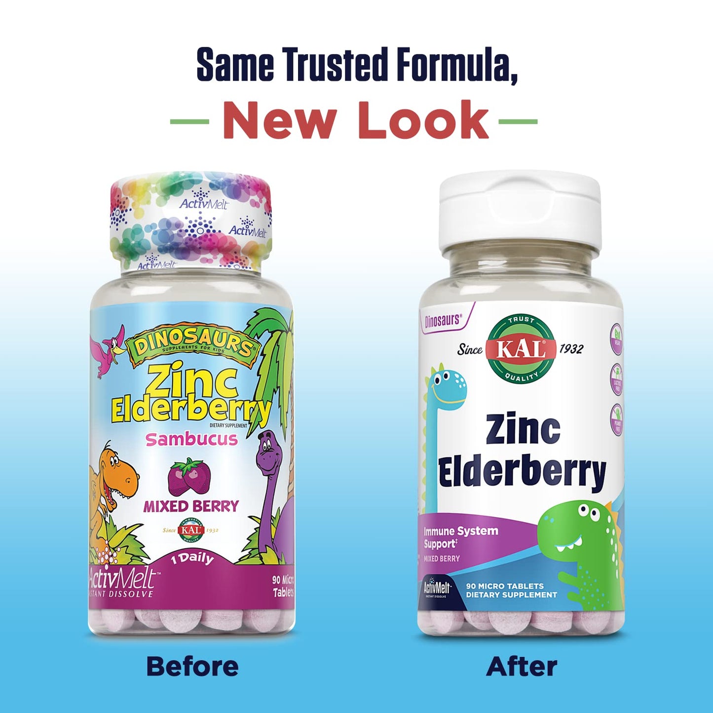 KAL Kids Zinc Elderberry Dinosaurs Immune Support Supplement, 90 Tablets